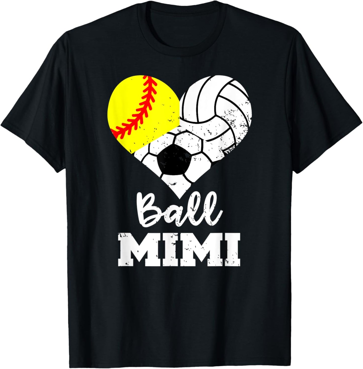 Ball Mimi Heart Funny Softball Volleyball Soccer Mimi T-Shirt - T-Shirt | Black