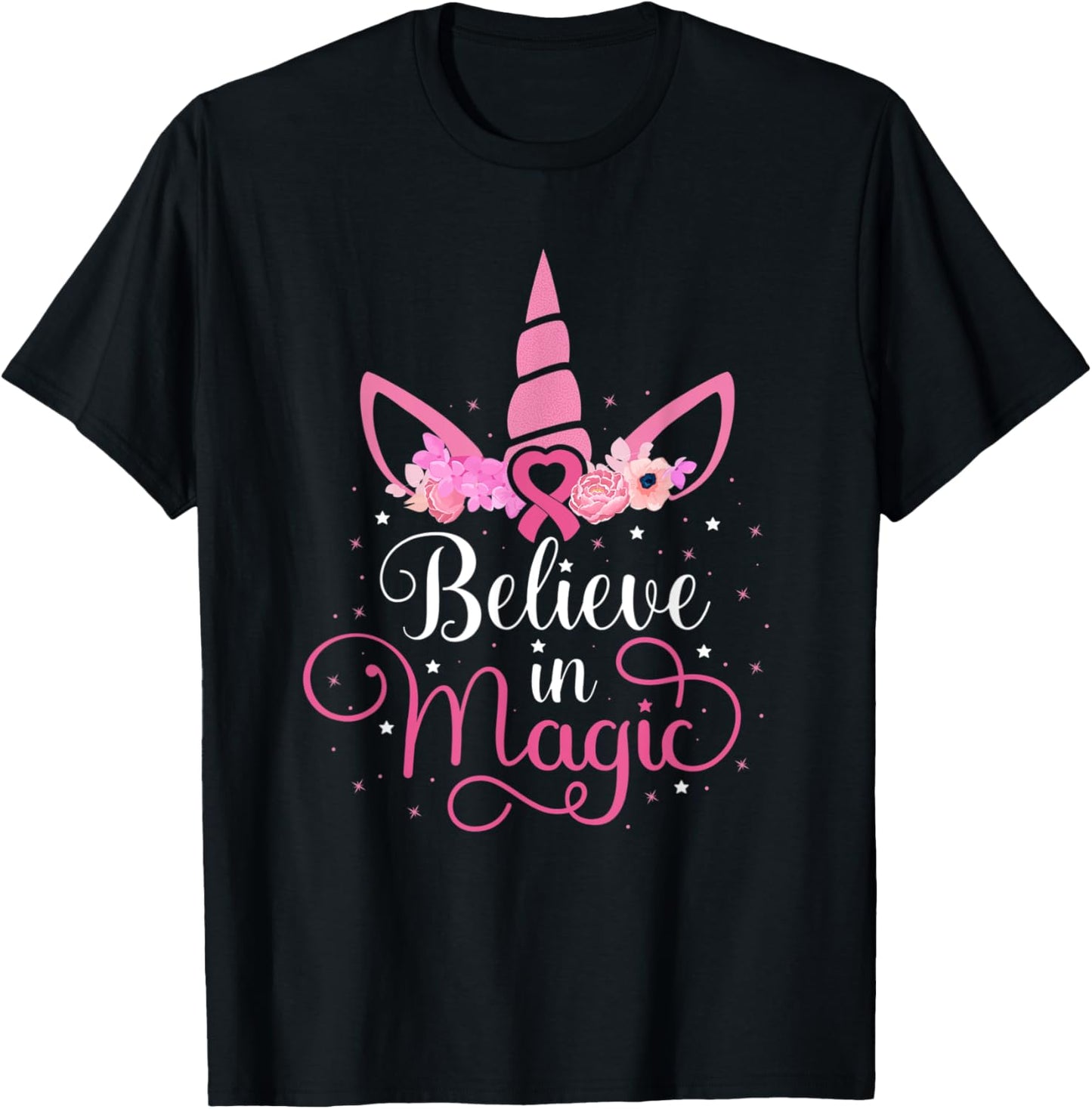Breast Cancer Unicorn Magic Pink Ribbon Awareness Fighter T-Shirt - T-Shirt | Black