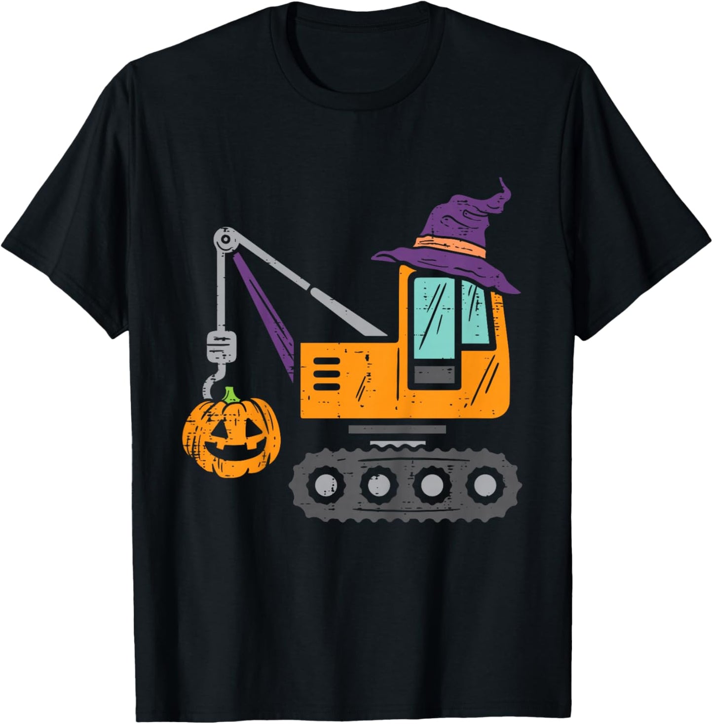 Kids Crane Truck Pumpkin Toddler Baby Boys Halloween Kids T-Shirt - T-Shirt | Black