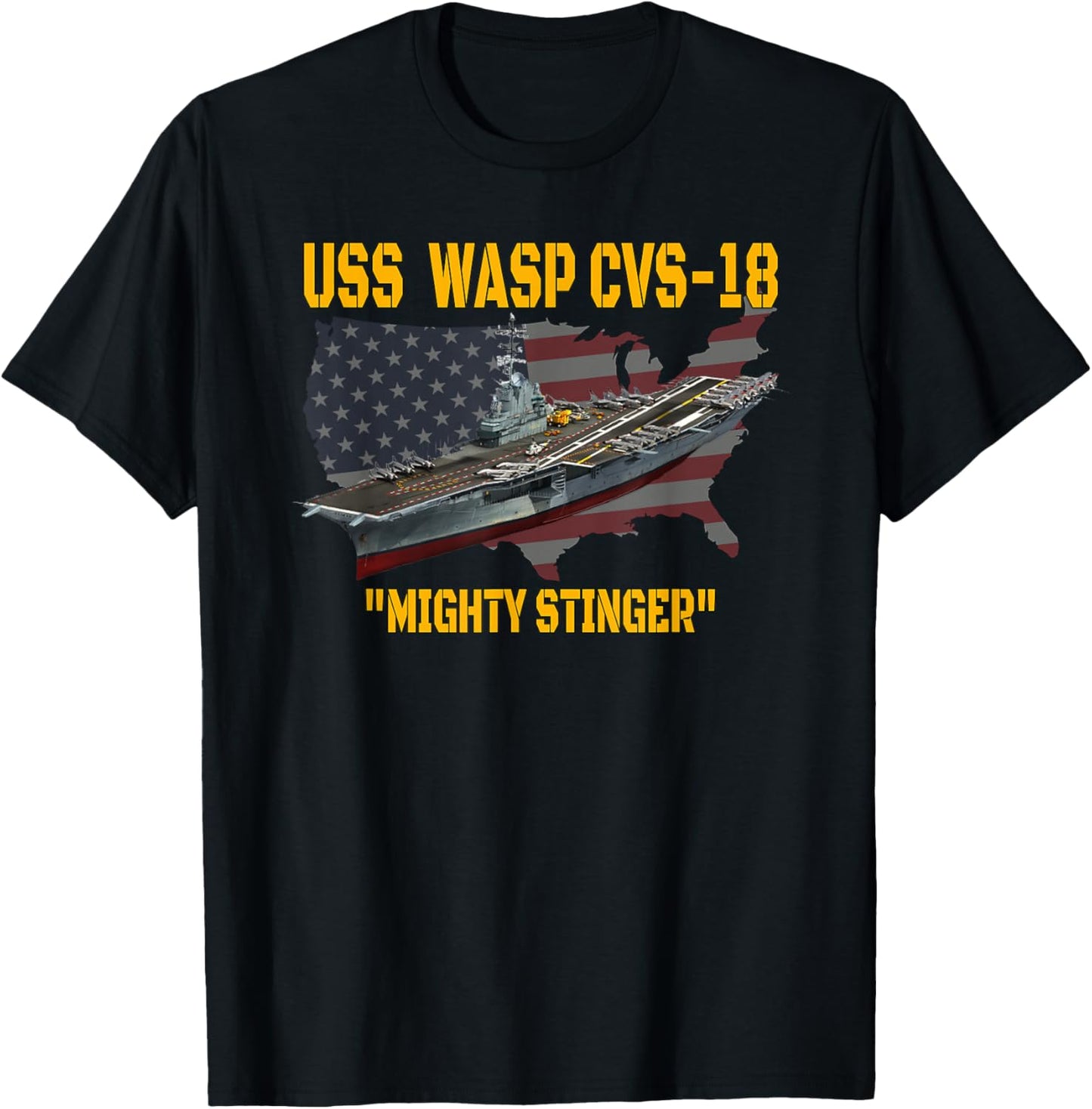 Aircraft Carrier USS Wasp CVS-18 Veterans Day Father's Day T-Shirt - T-Shirt | Black