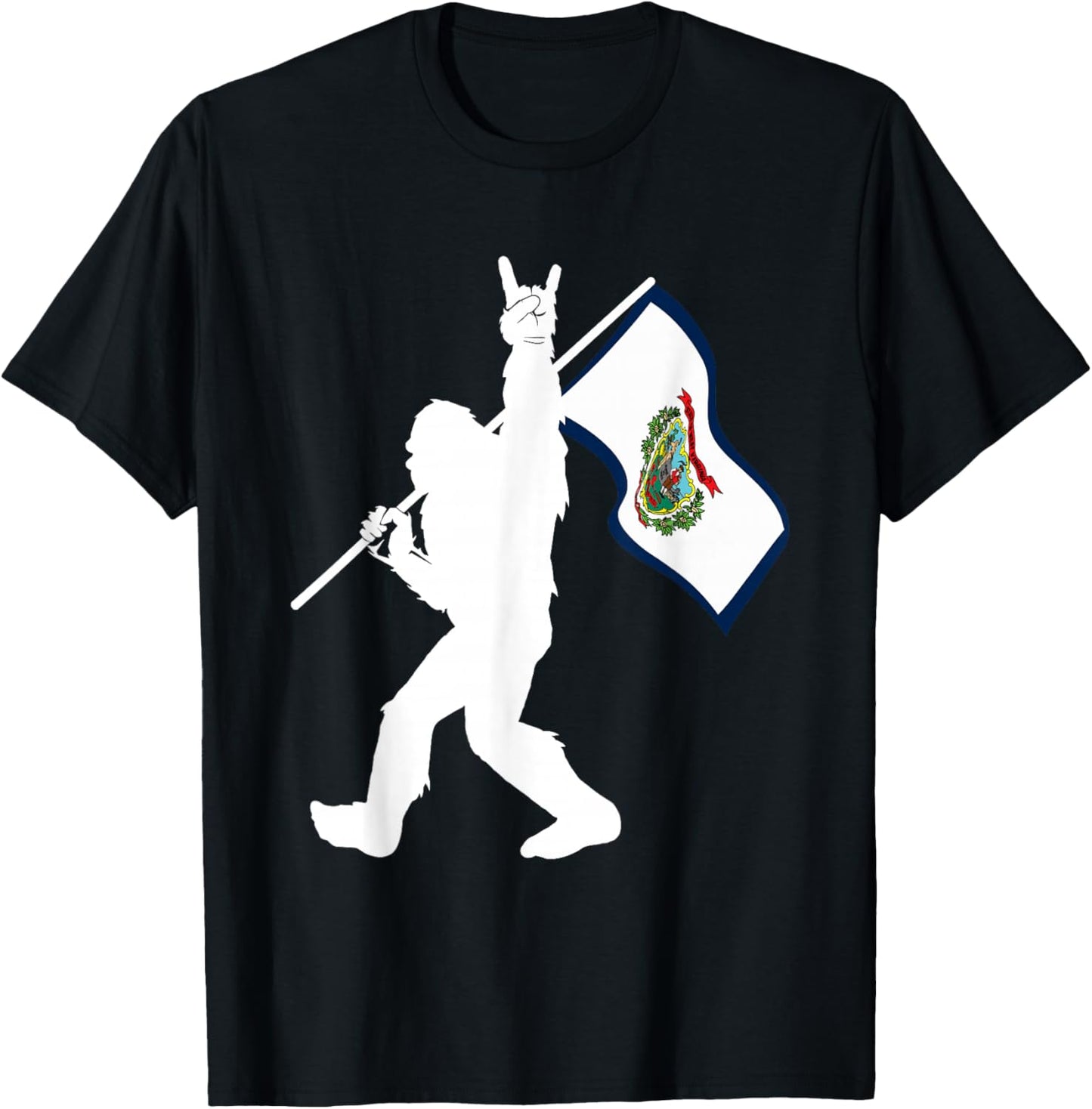Vintage State of West Virginia Flag Bigfoot Rock On Believer T-Shirt - T-Shirt | Black