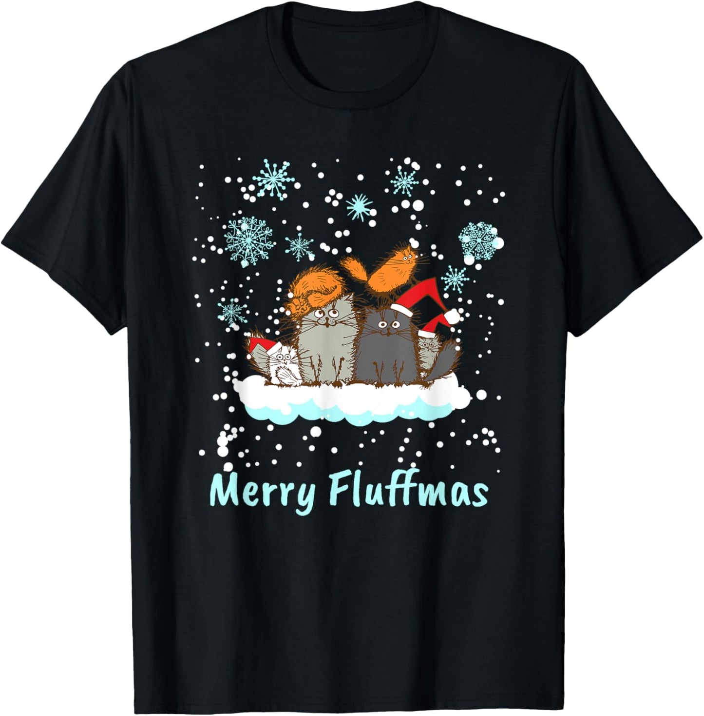 Christmas I Merry Fluffmas I Christmas Cat Xmas Kitten Men Women Kids T-Shirt - T-Shirt | Black