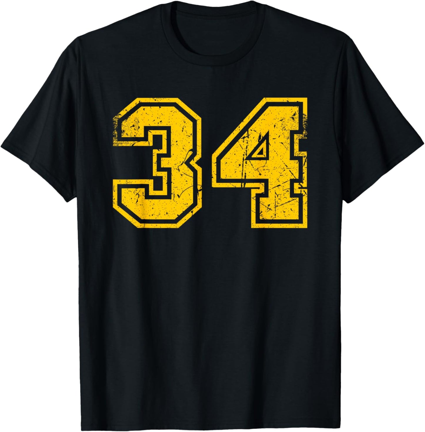 Vintage #34 Sport Yellow Uni Number T-Shirt - T-Shirt | Black