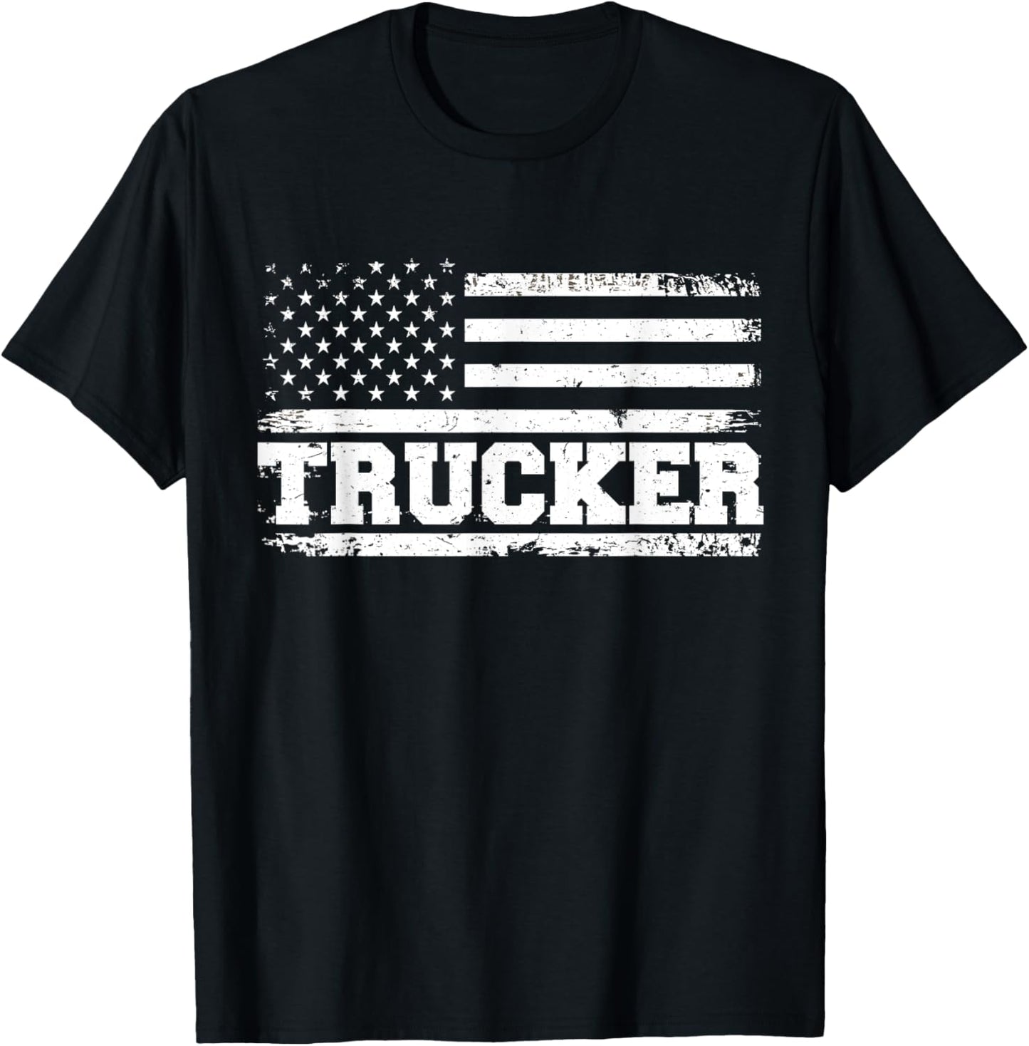 Truck Driver Trucker Us American Flag Patriotic Kids Men T-Shirt - T-Shirt | Black