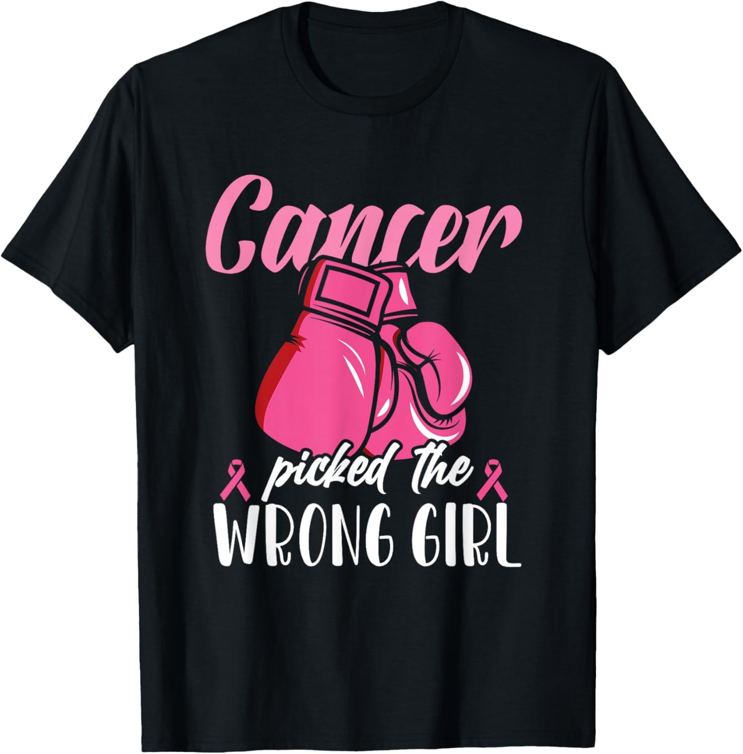 Breast Cancer Picked Wrong Girl Awareness Fighter Survivor T-Shirt - T-Shirt | Black
