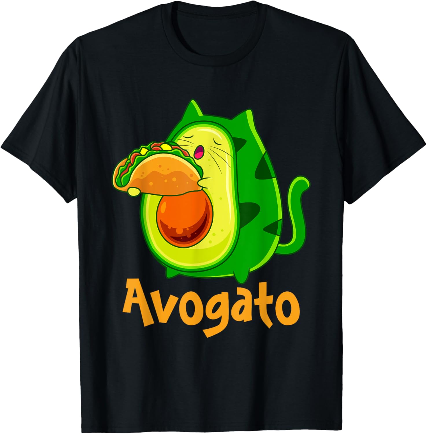 Avogato Avocato Cats Avocado with Taco Vegan Kitten T-Shirt - T-Shirt | Black