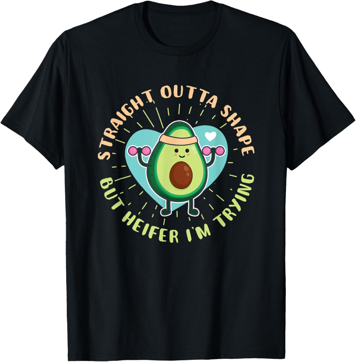 Straight Outta Shape But Heifer I'm Trying Workout Funny Gym T-Shirt - T-Shirt | Black