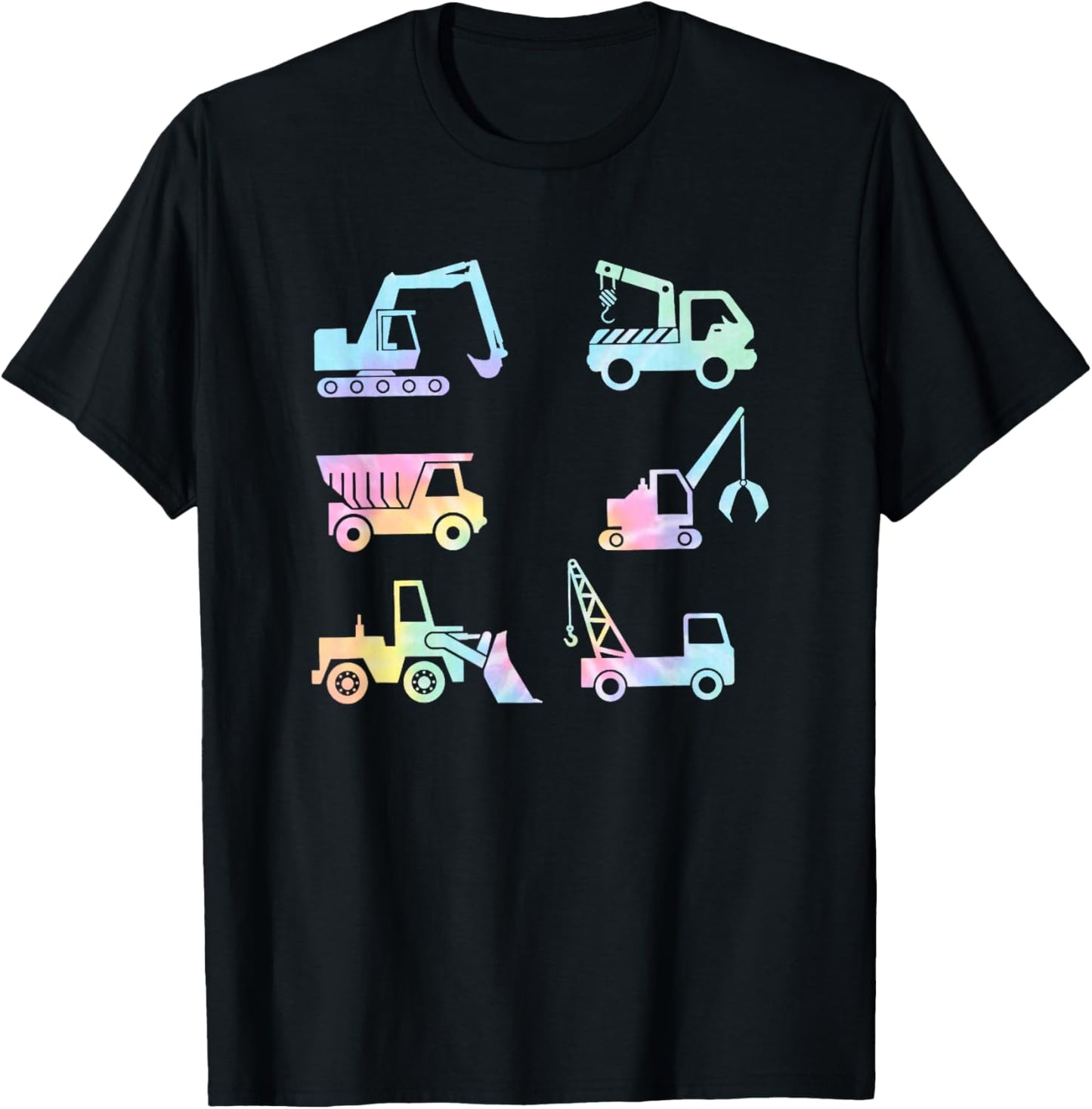 Boys Kids Toddlers Adults Funny Construction Trucks Tie Dye T-Shirt - T-Shirt | Black