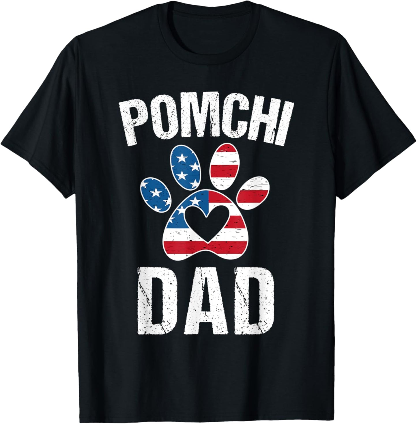 Pomchi Dad Daddy Pomchi Lover Owner American Flag Pomchi Dog Women Kids Men T-Shirt - T-Shirt | Black