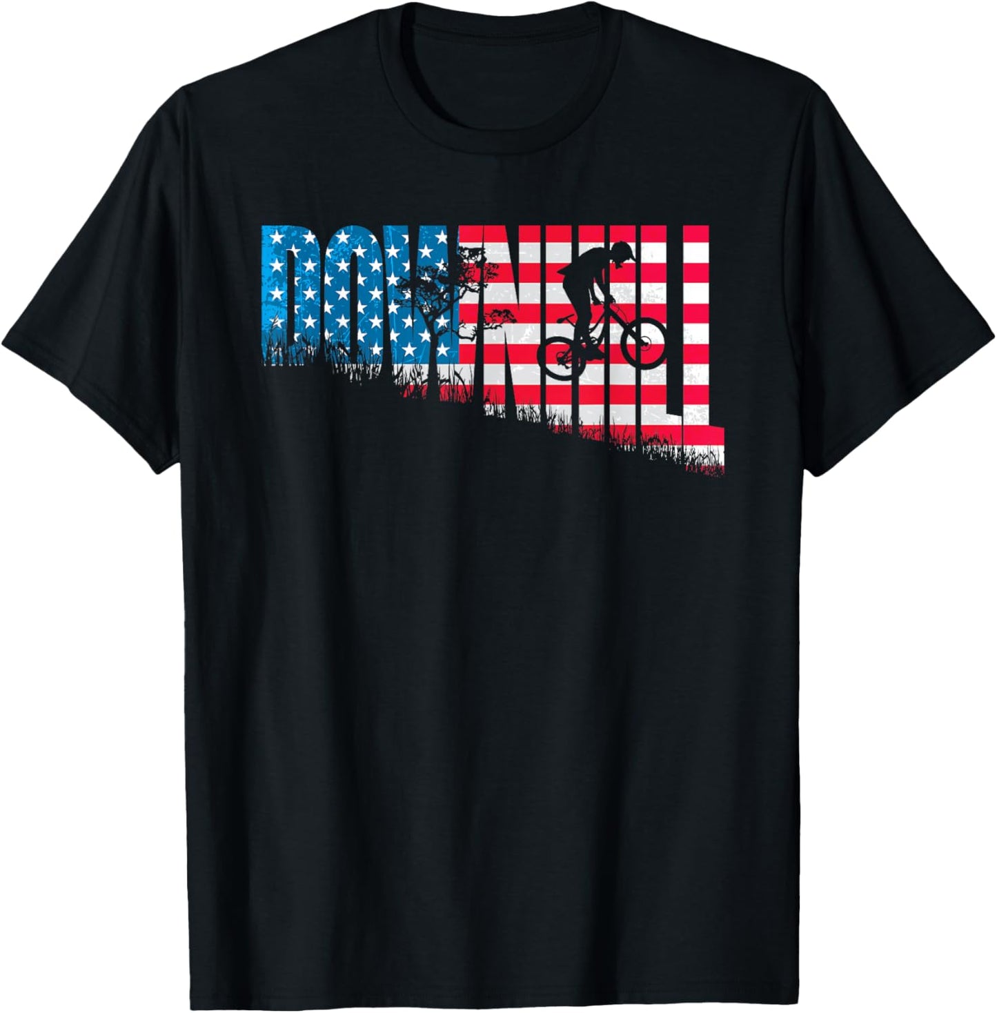 American Downhill Mountain Bike Flag - MTB Biking Riding T-Shirt - T-Shirt | Black