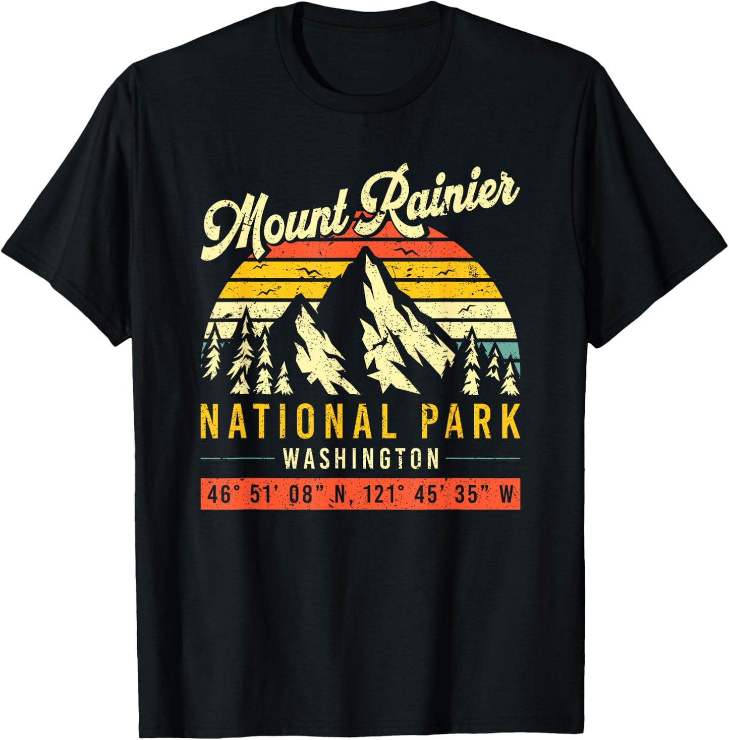 Mount Rainier Washington Vintage Retro National Park T-Shirt - T-Shirt | Black