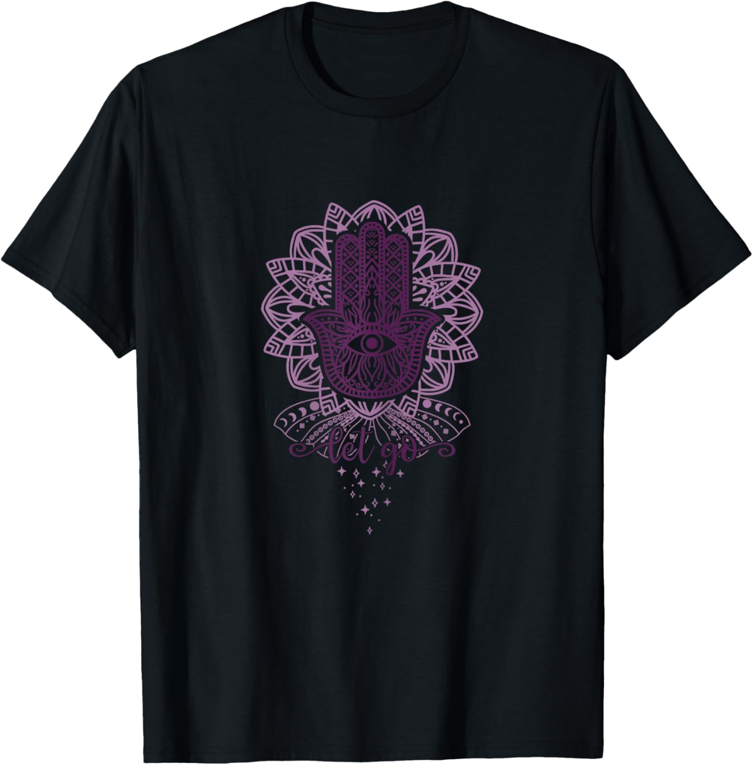 Yoga Hamsa with Lotus Flower and Let Go T-Shirt - T-Shirt | Black