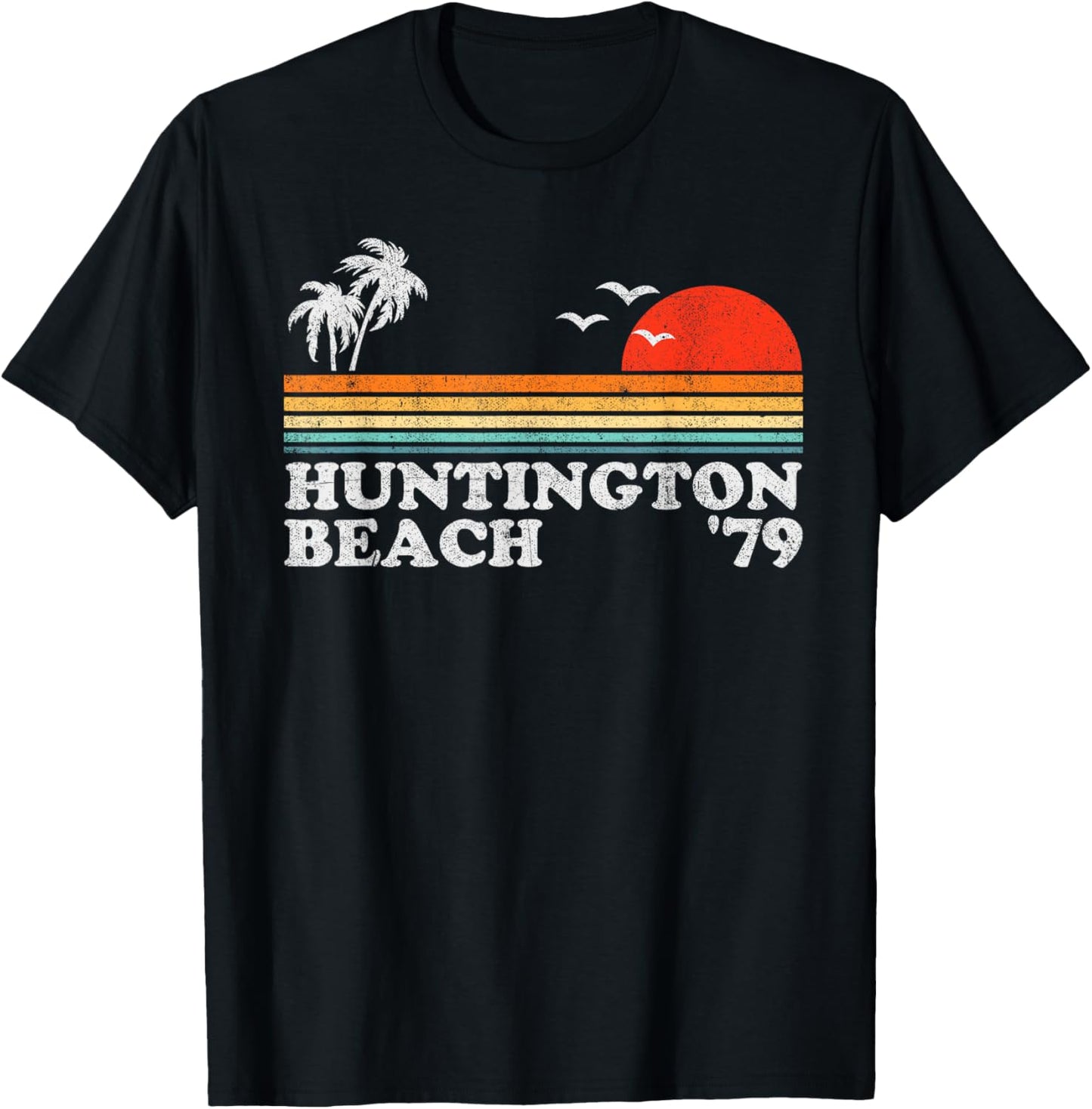 Vintage Huntington Beach California Retro Surfing 70's Gift T-Shirt - T-Shirt | Black