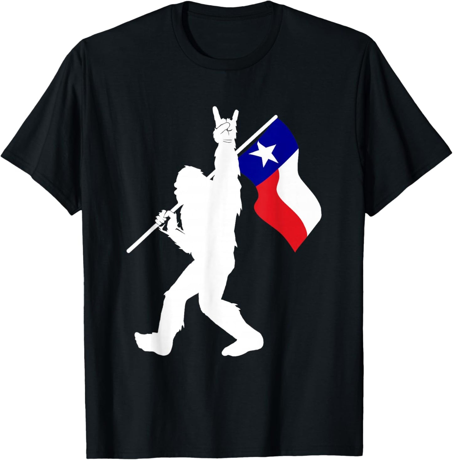 State of Texas Flag Bigfoot Rock On for Sasquatch Hunter T-Shirt - T-Shirt | Black