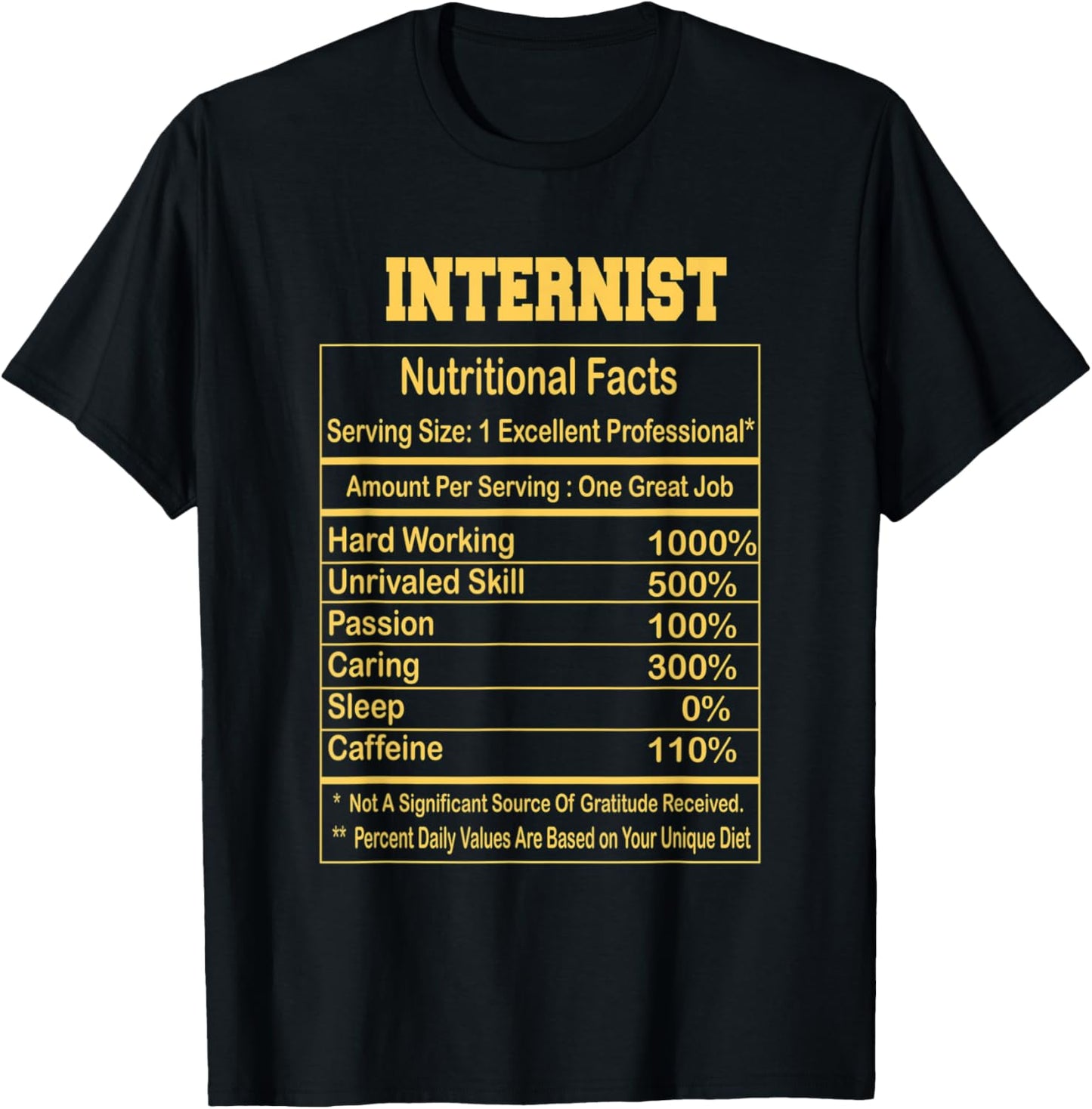 Funny Internist Nutritional Facts Motivational Quote T-Shirt - T-Shirt | Black