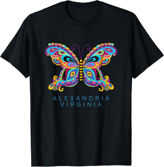 Alexandria Virginia Souvenir Butterfly Graphic T-Shirt - T-Shirt | Black