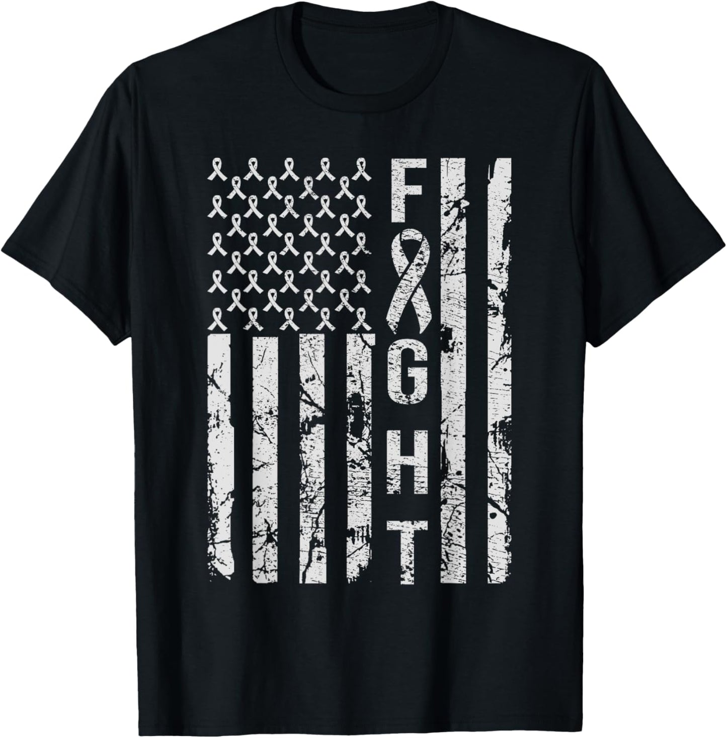 American Flag Distressed Lung Cancer Awareness Men T-Shirt - T-Shirt | Black