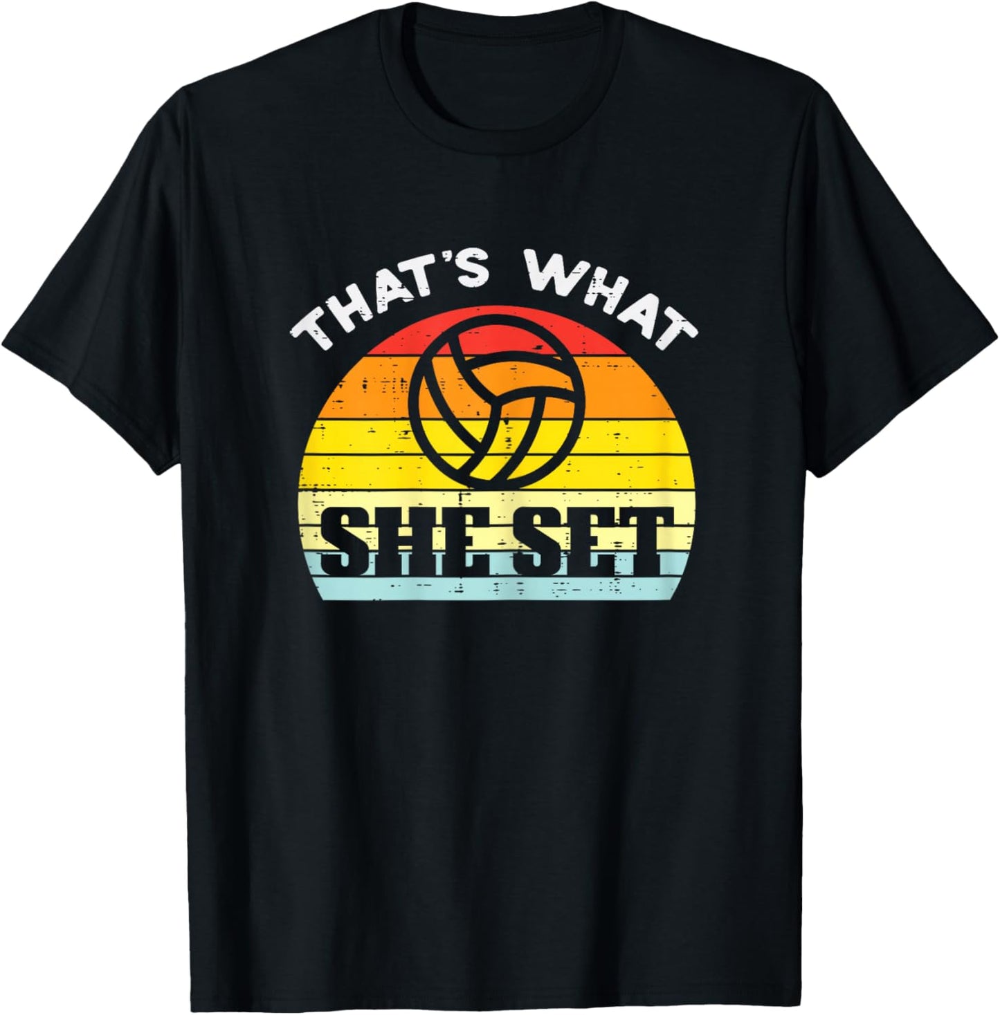 What She Set Volleyball Sunset Retro Setter Girls Women T-Shirt - T-Shirt | Black