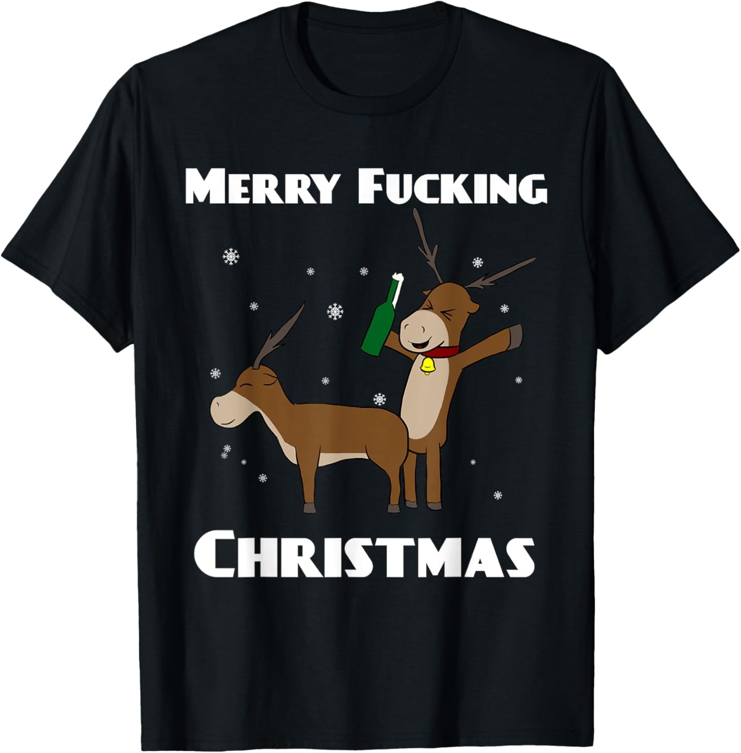Merry Fucking Christmas Reindeer T-Shirt - T-Shirt | Black
