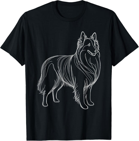 Line Art Belgian Sheepdog Groenendael Belgian Shepherds T-Shirt - T-Shirt | Black