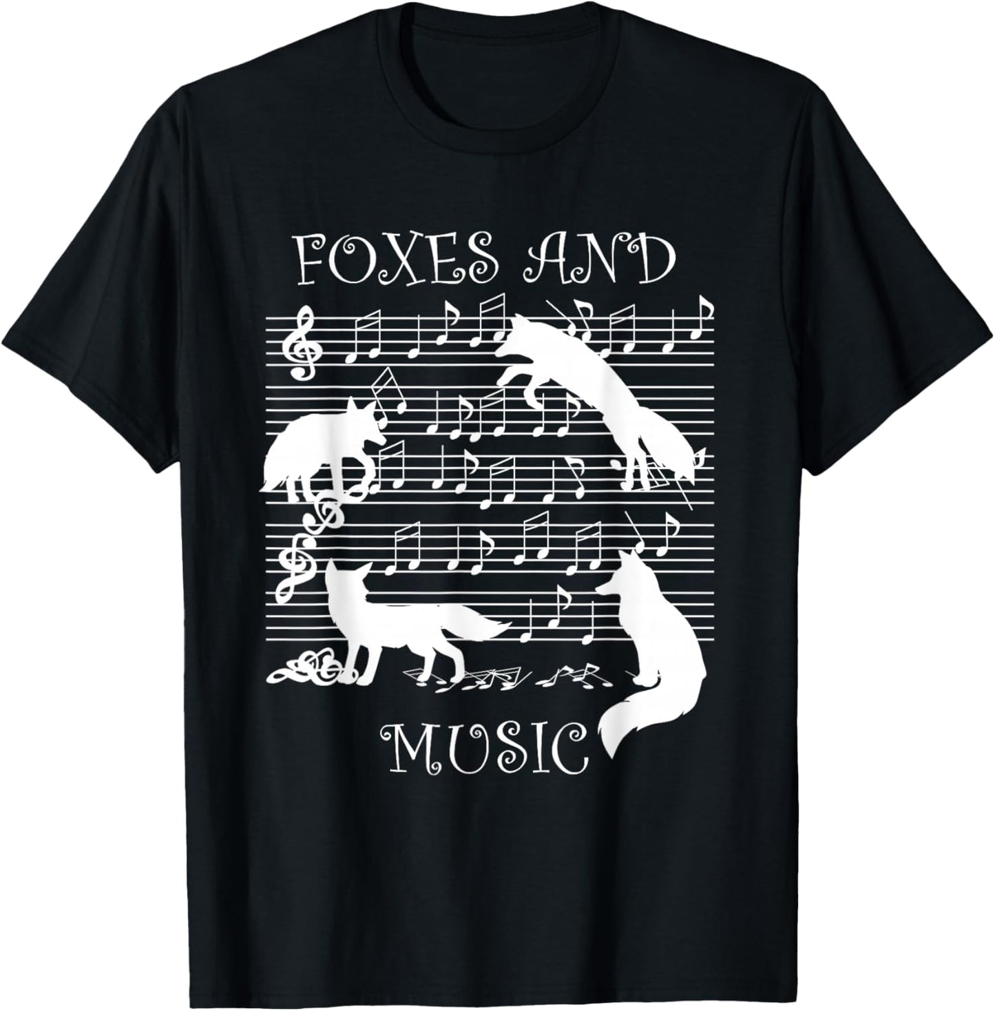 Foxes and Music Note Musician Fox Wildlife T-Shirt - T-Shirt | Black