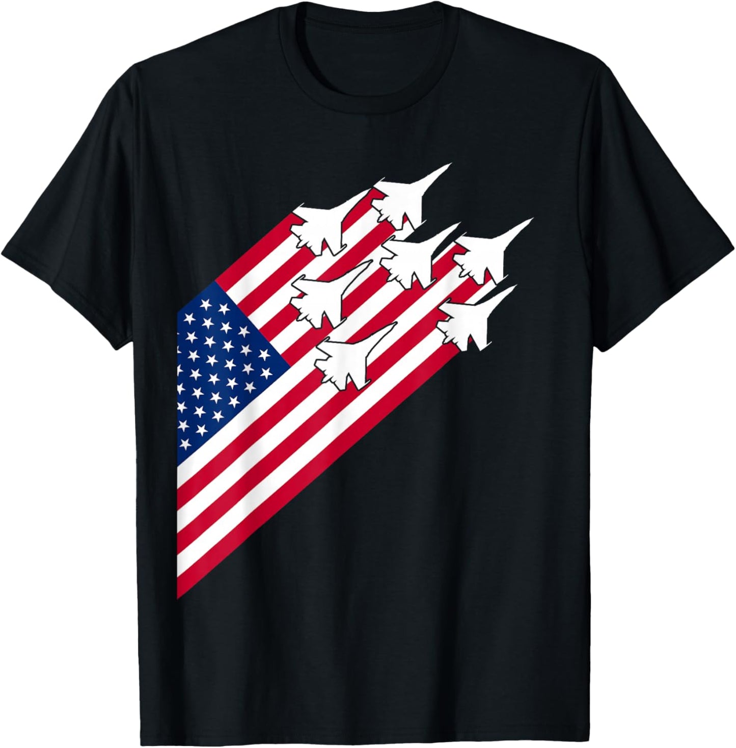 Fighter Jets USA Flag 4th of July Fighter Jet Flag T-Shirt - T-Shirt | Black