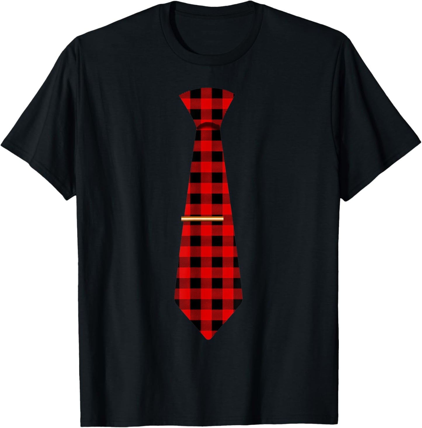 Red Buffalo Plaid Neck Tie Matching Christmas Costume 2021 T-Shirt - T-Shirt | Black