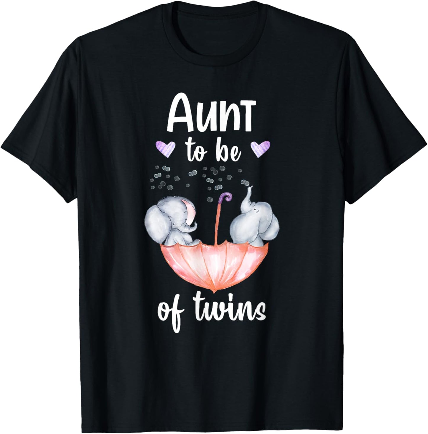 Aunt To Be Of Twins Baby Shower Elephant T-Shirt - T-Shirt | Black