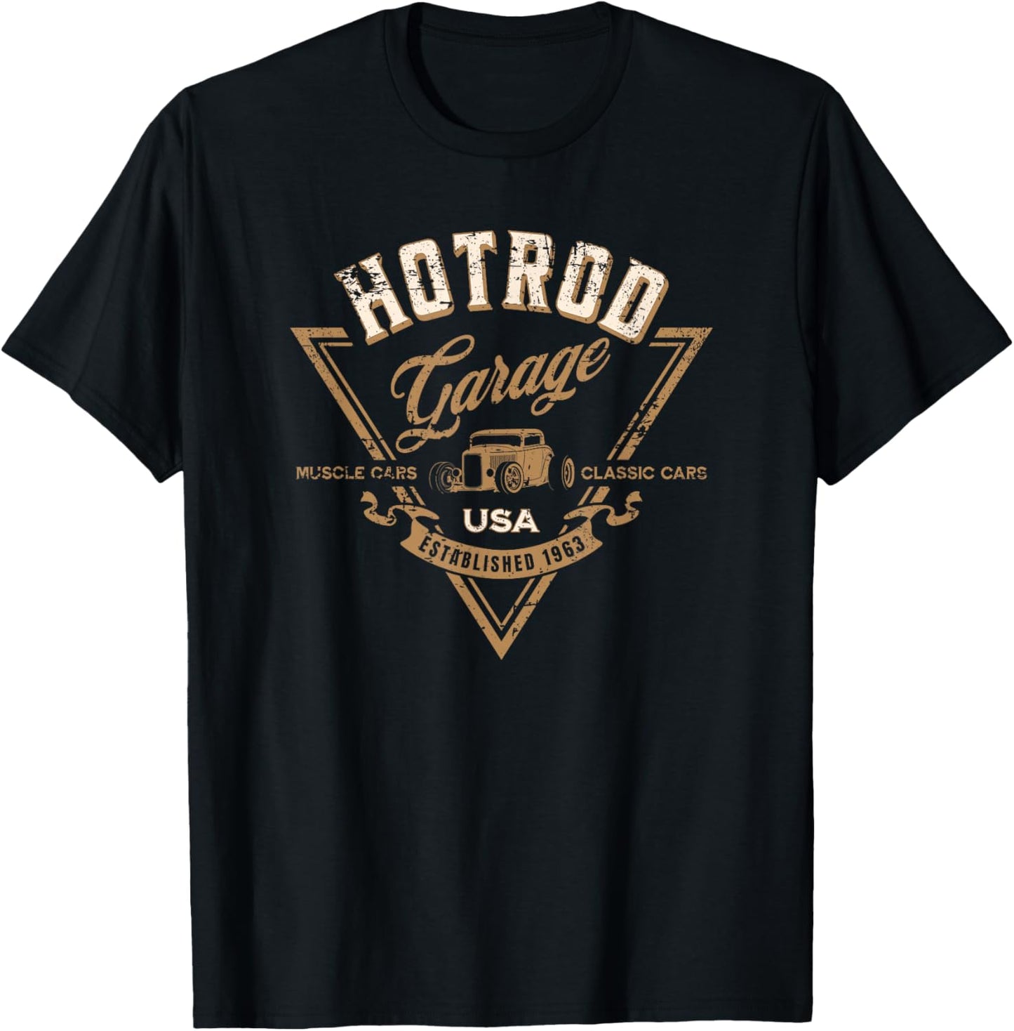 Hotrod Garage USA Classic Car Hotrod Distressed Design T-Shirt - T-Shirt | Black