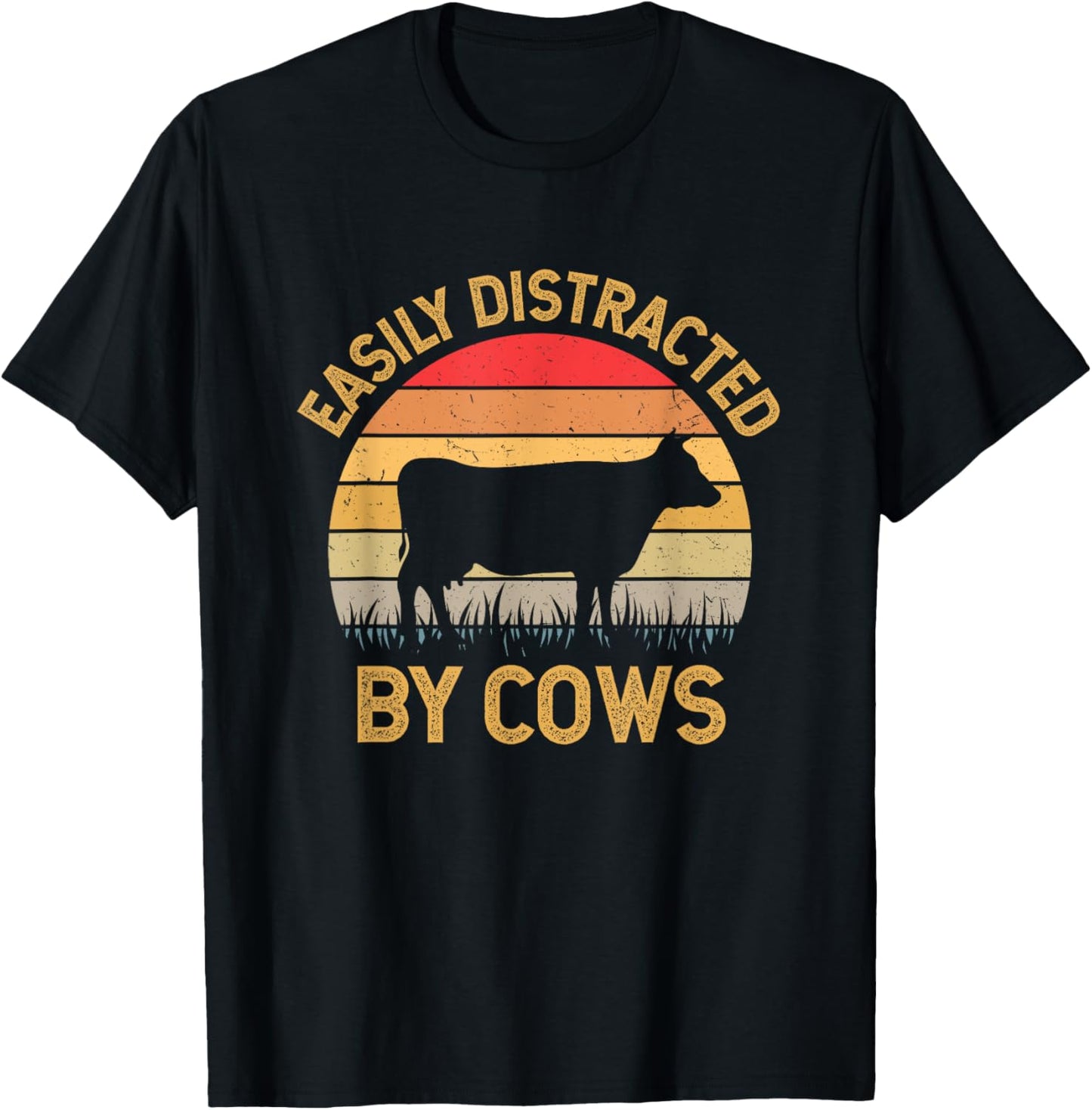 Easily Distracted By Cows T-Shirt - T-Shirt | Black