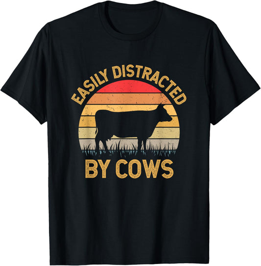 Easily Distracted By Cows T-Shirt - T-Shirt | Black