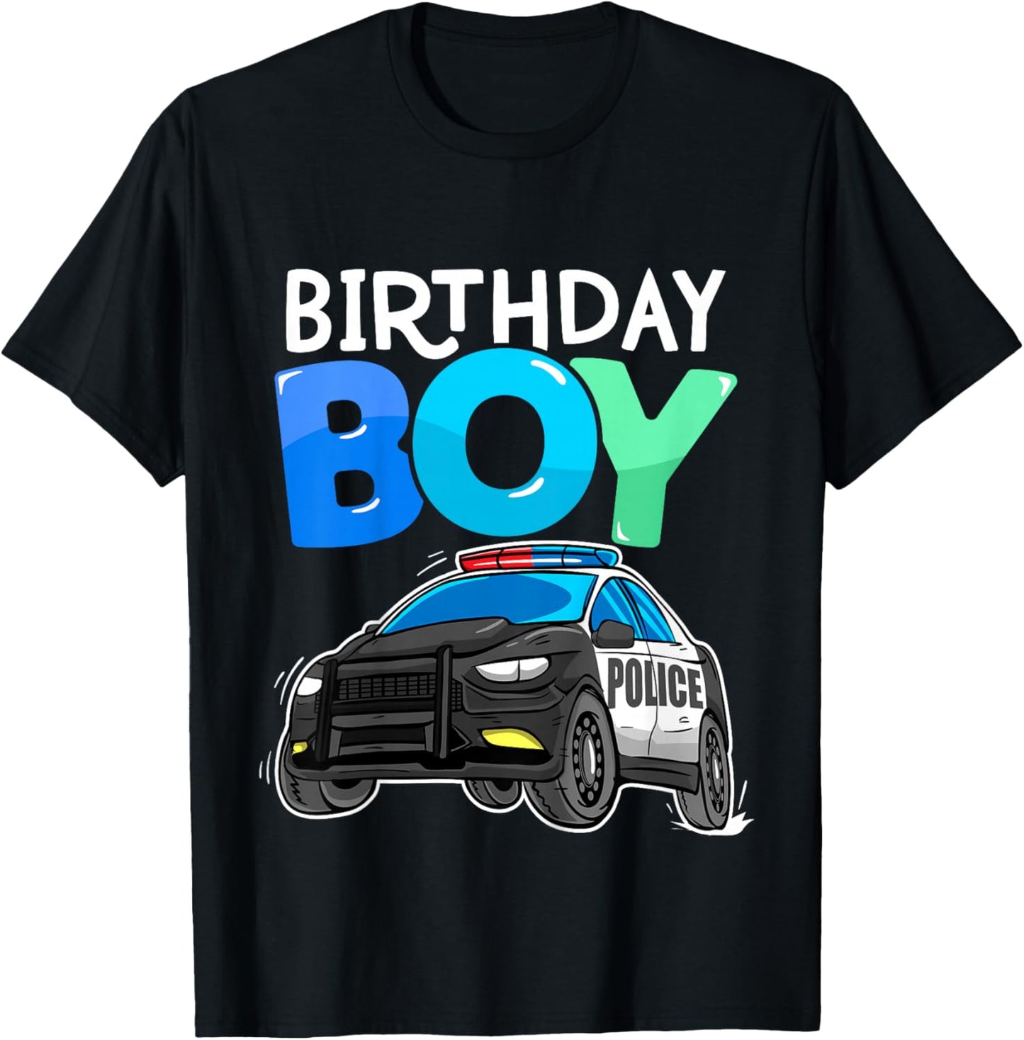Kids Birthday Boy Police Car Policeman Theme Birthday Toddler T-Shirt - T-Shirt | Black