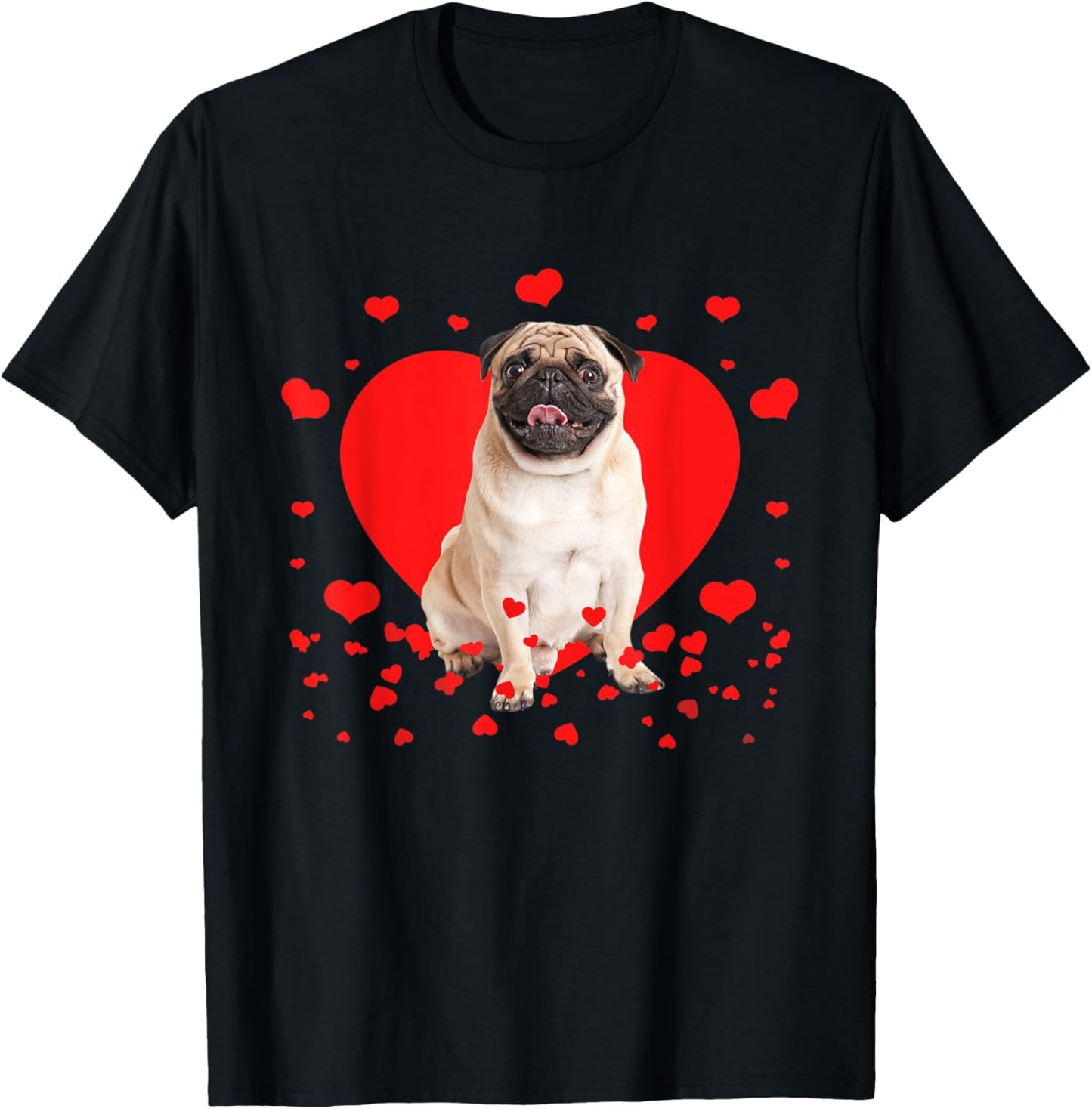 Retro Matching Valentine Day Heart Pug Dog Lover T-Shirt - T-Shirt | Black