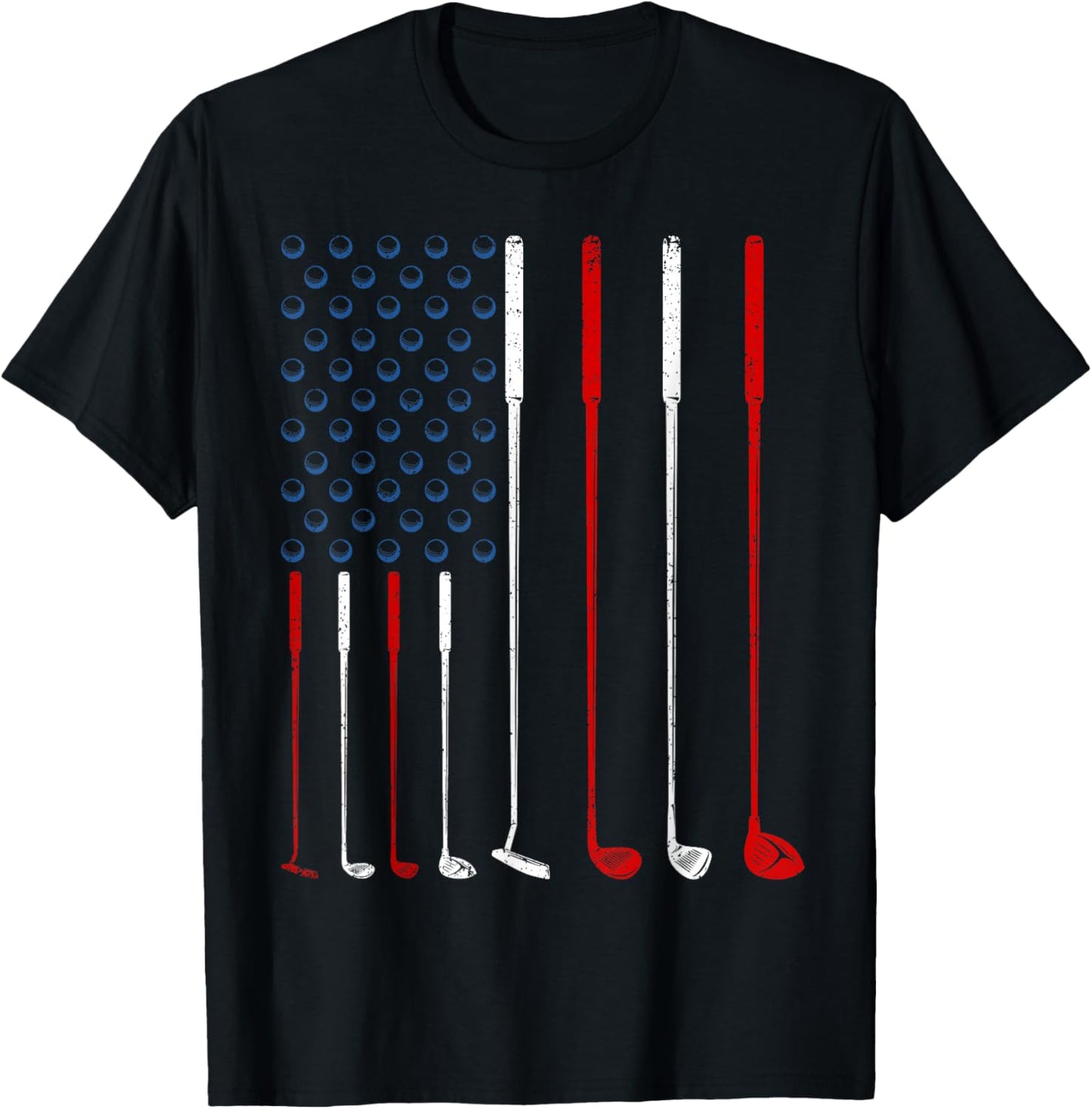 Golf Clubs American Flag T-Shirt - T-Shirt | Black