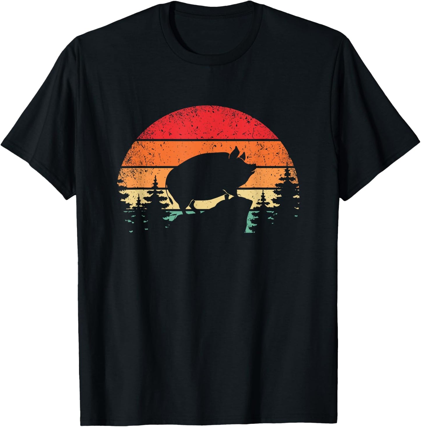 Retro pig pot belly pig T-Shirt - T-Shirt | Black