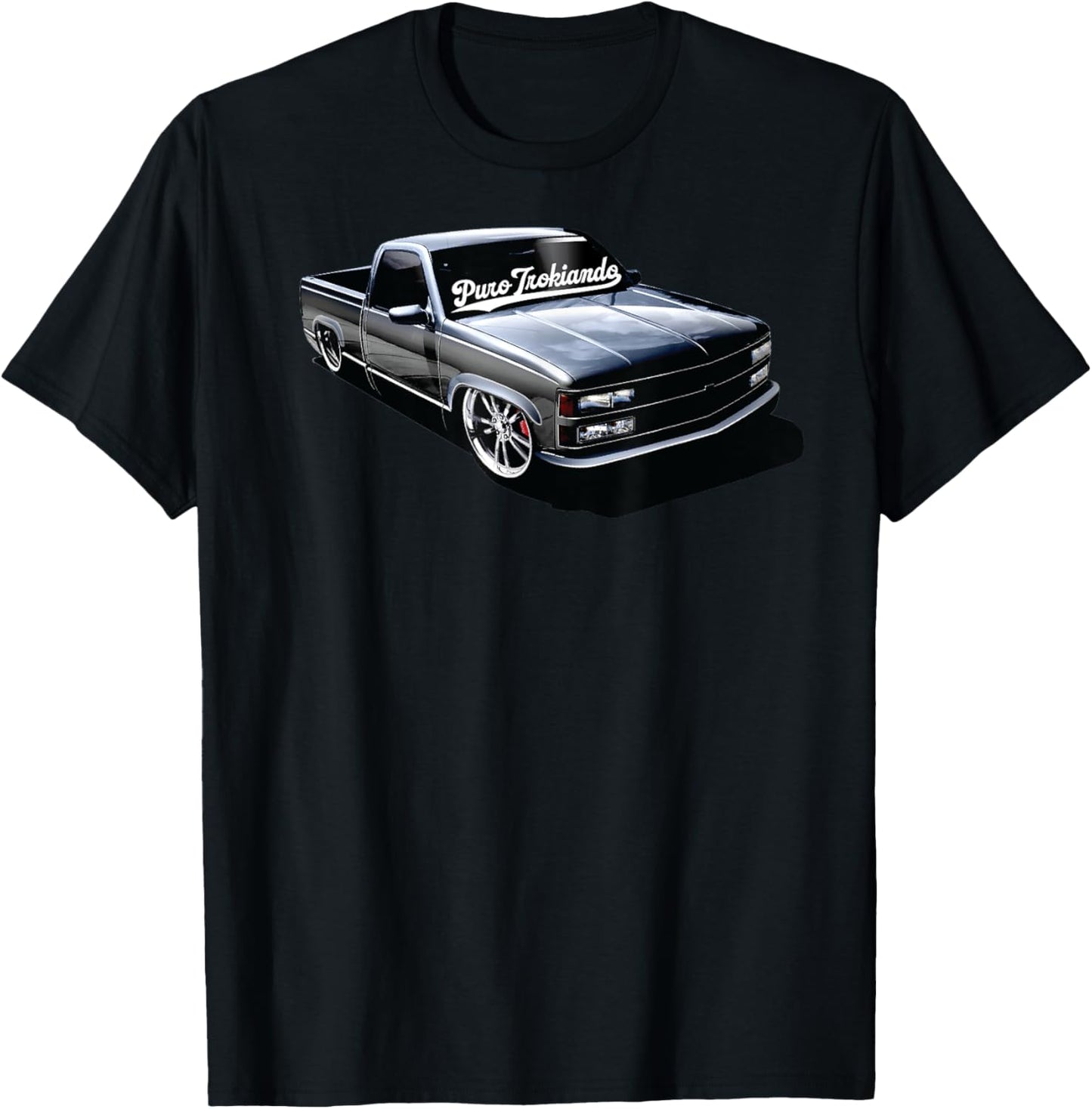 Puro Trokiando 1990s OBS Slammed Static truck on wheels T-Shirt - T-Shirt | Black