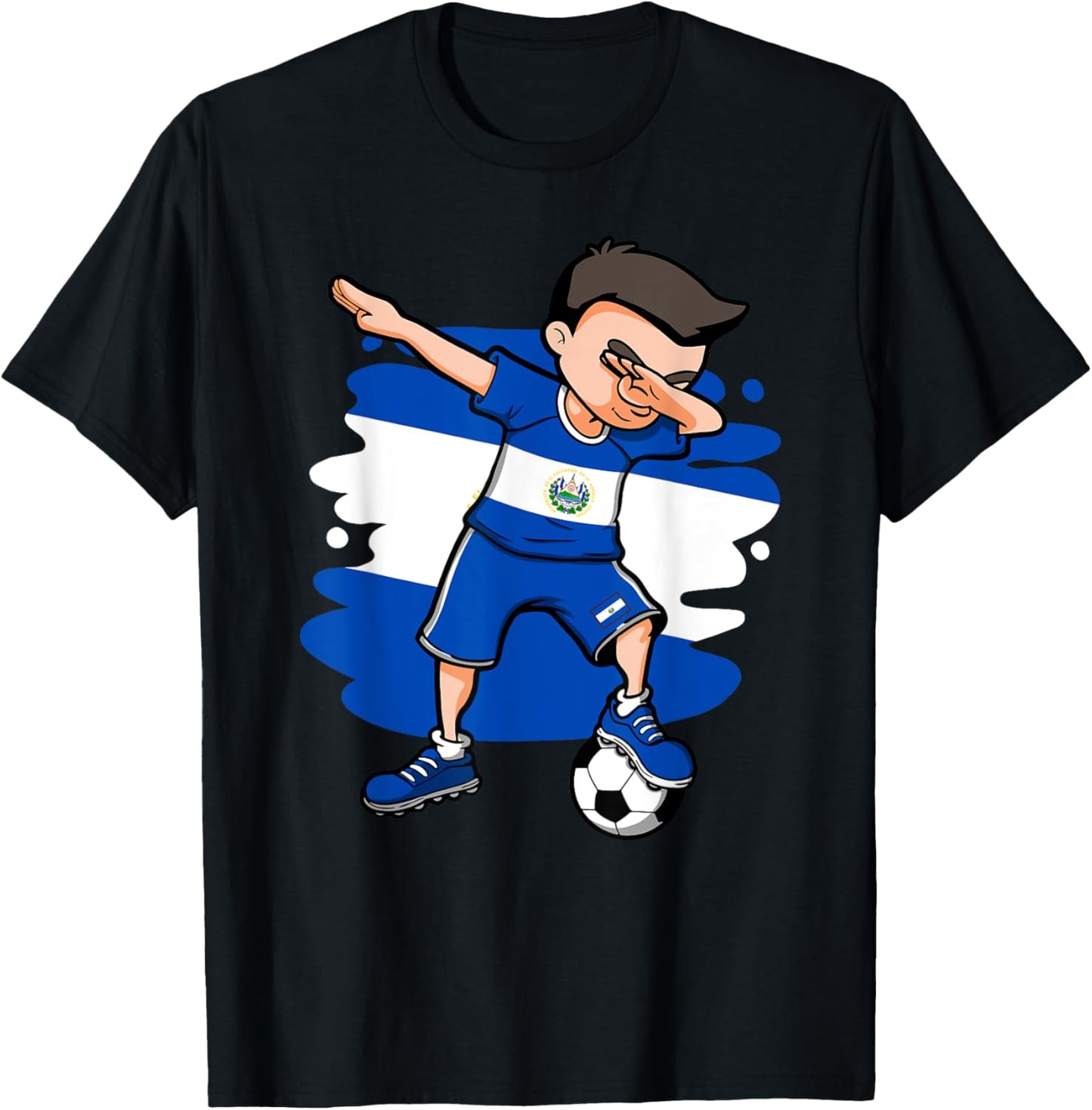 Dabbing Soccer Boy El Salvador Fans Jersey Salvadorian Flag T-Shirt - T-Shirt | Black