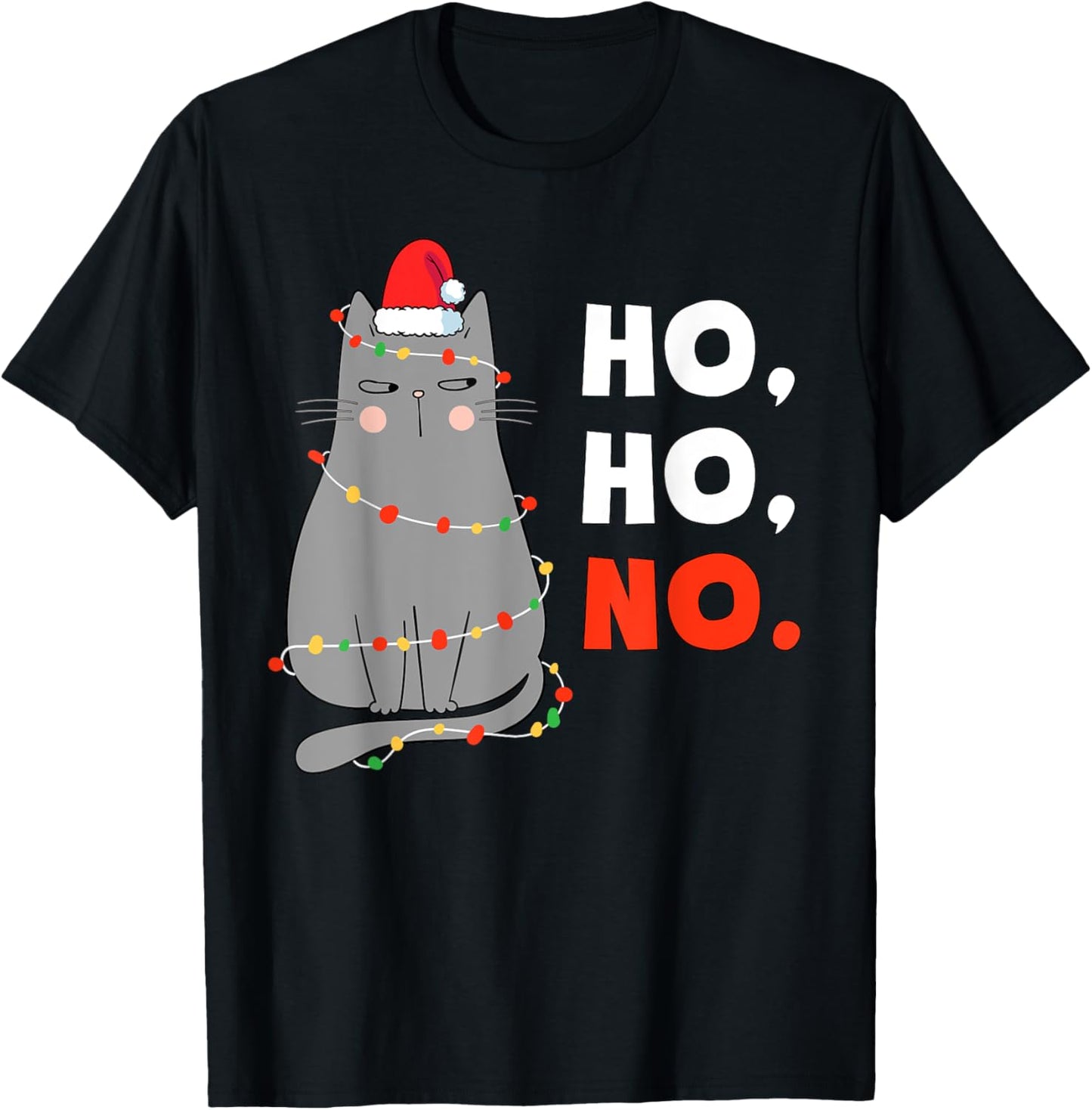 Cat Christmas Shirt Kids Funny Santa Cat Christmas Lights T-Shirt - T-Shirt | Black
