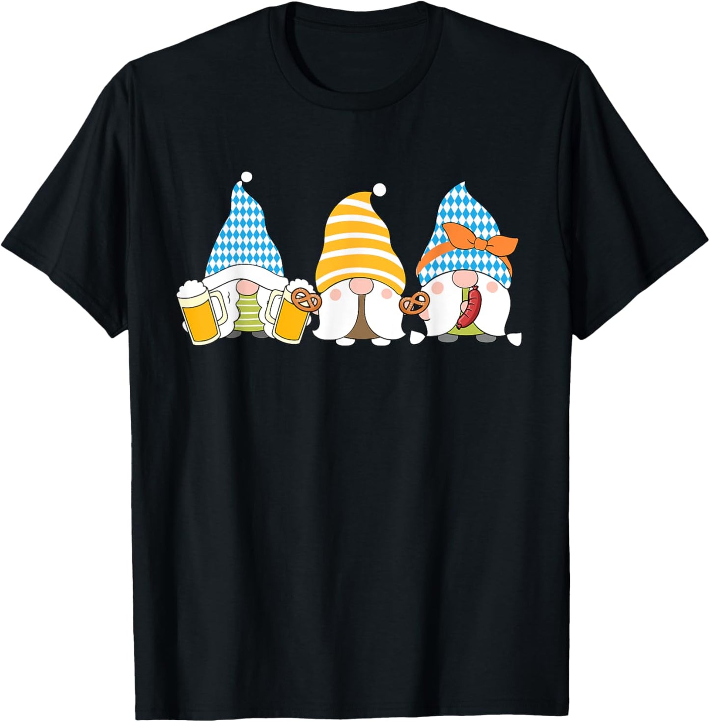 Gnomes Eating Oktoberfest Prfetzel Sausage Bratwurst German T-Shirt - T-Shirt | Black