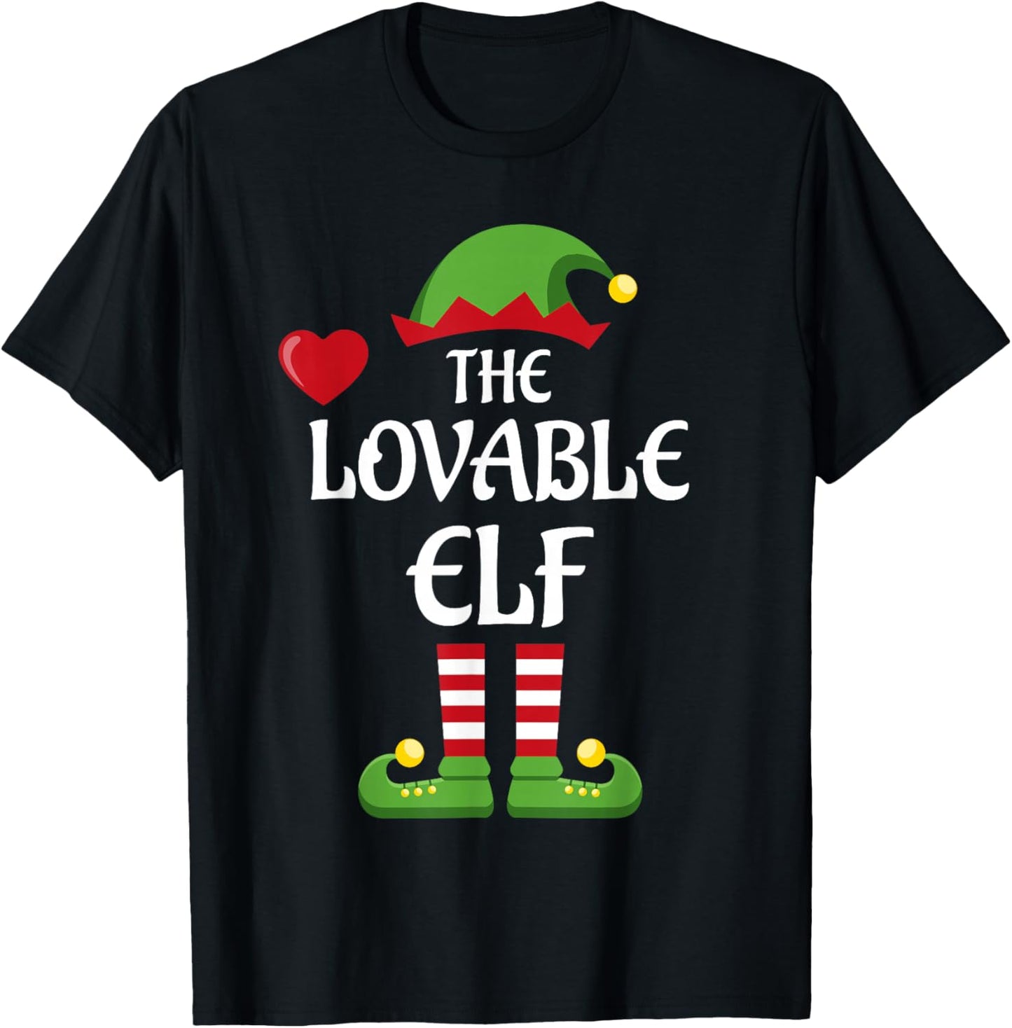 Lovable Elf Family Matching Group Christmas Love T-Shirt - T-Shirt | Black