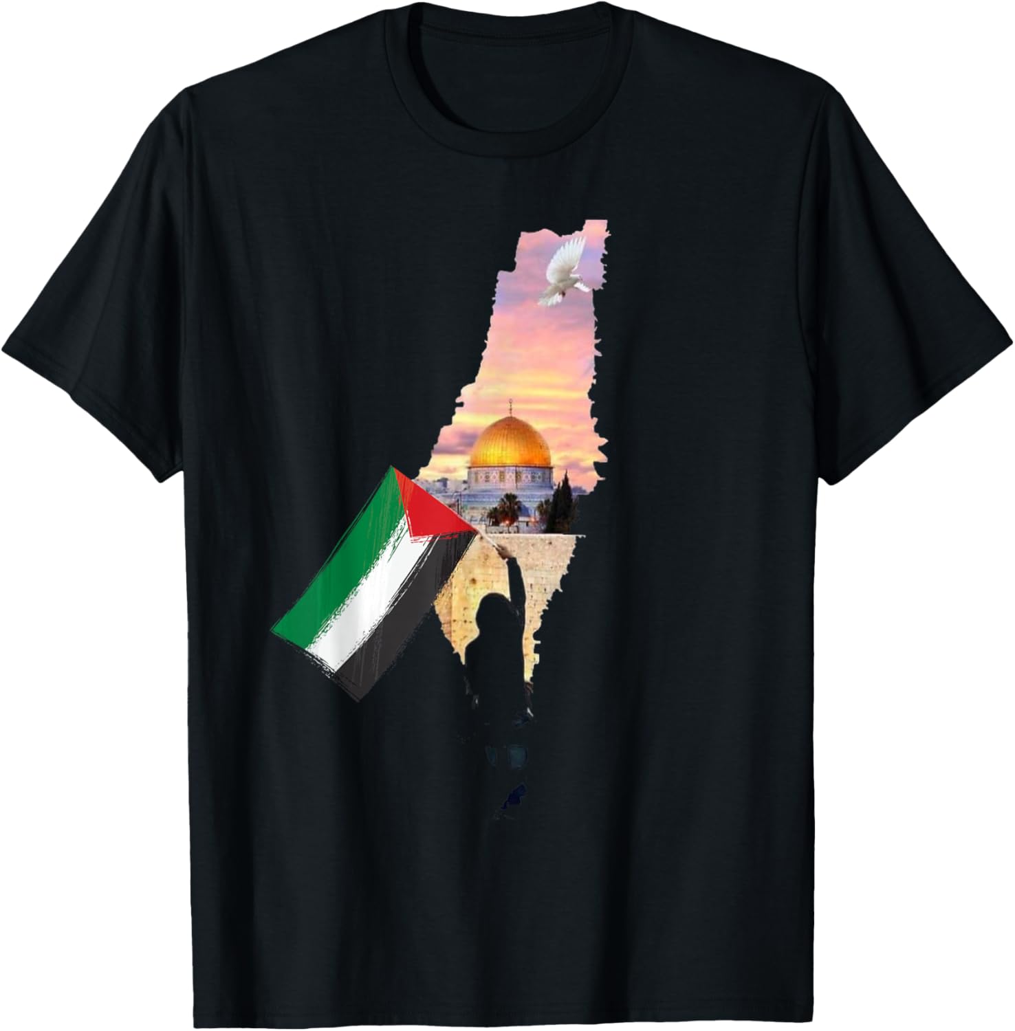 Boy Hold Palestine Flag Palestinians Map Jerusalem's City T-Shirt - T-Shirt | Black