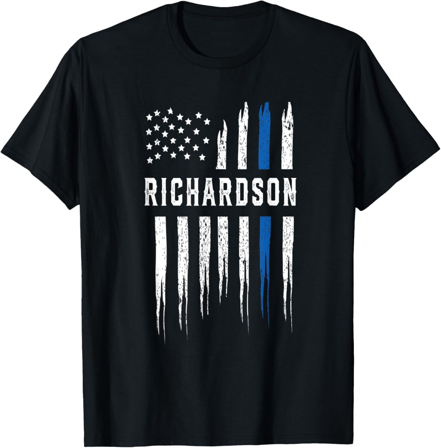 Thin Blue Line Heart Richardson Police Officer Texas Cops T-Shirt - T-Shirt | Black