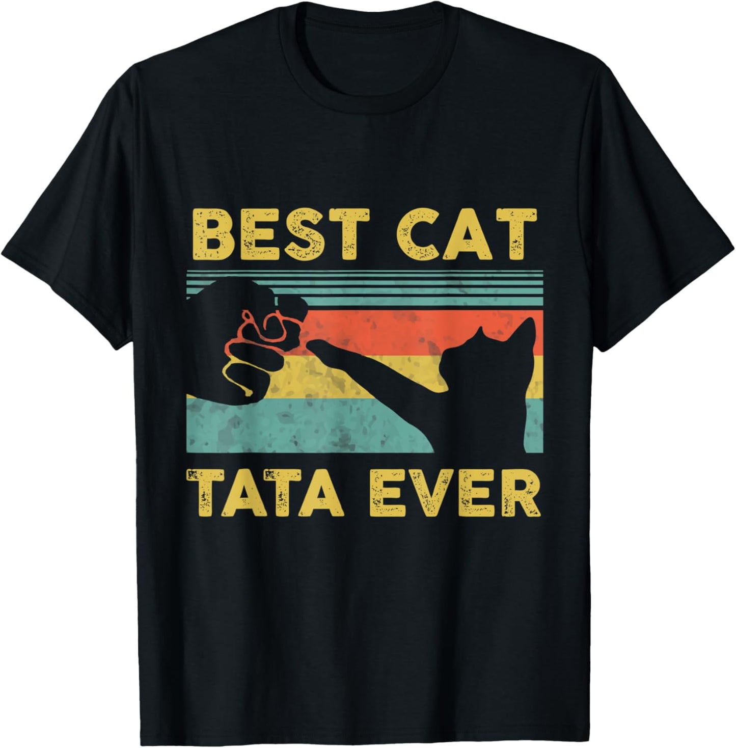 Best Cat Tata Ever Vintage Cats Happy Father's Day T-Shirt - T-Shirt | Black