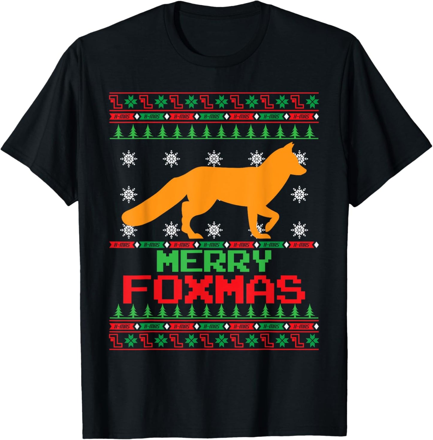 Fox Merry Foxmas Christmas T-Shirt - T-Shirt | Black