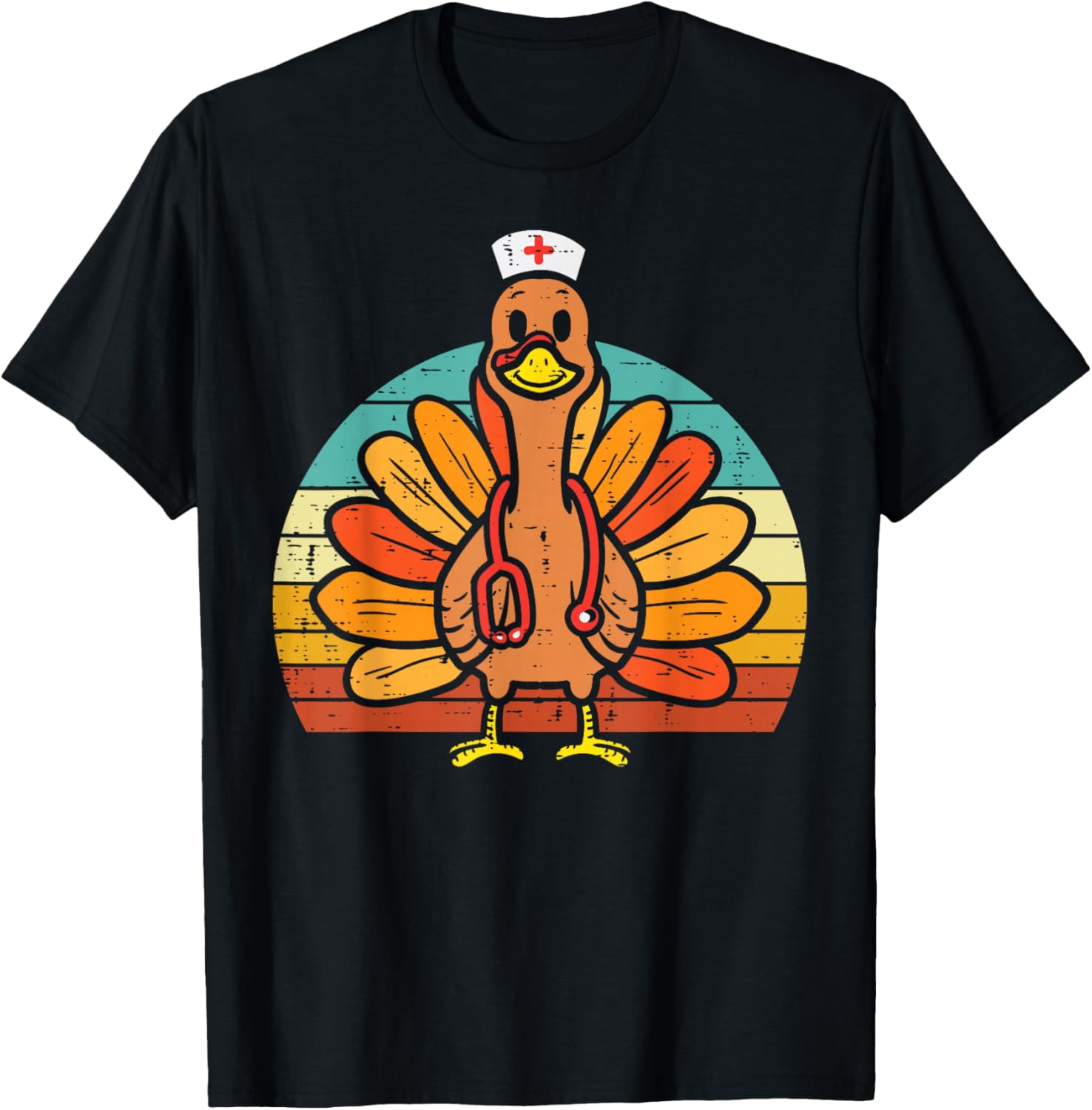 Turkey Nurse Stethoscope Thanksgiving Fall Scrub Top Women T-Shirt - T-Shirt | Black