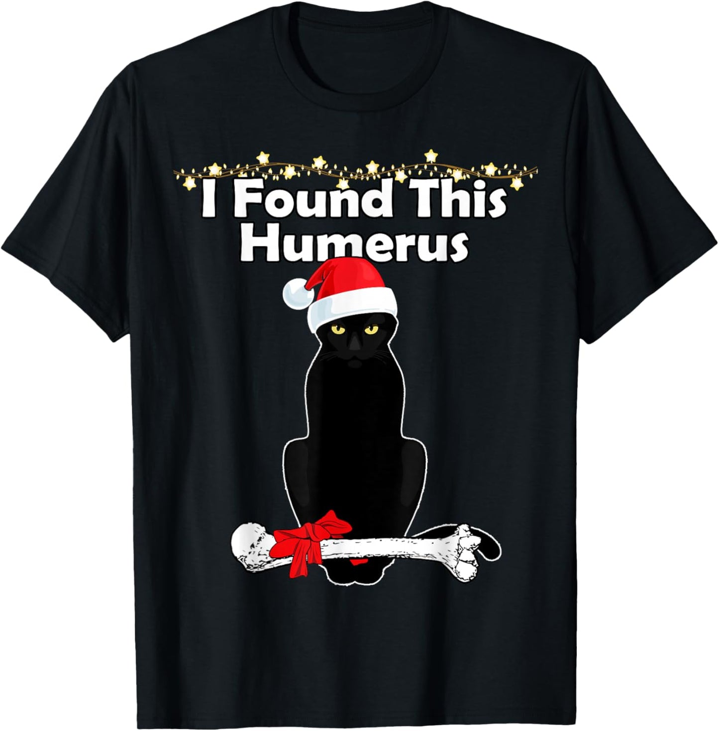 Black Cat Christmas Lights Funny Xmas Cats T-Shirt - T-Shirt | Black