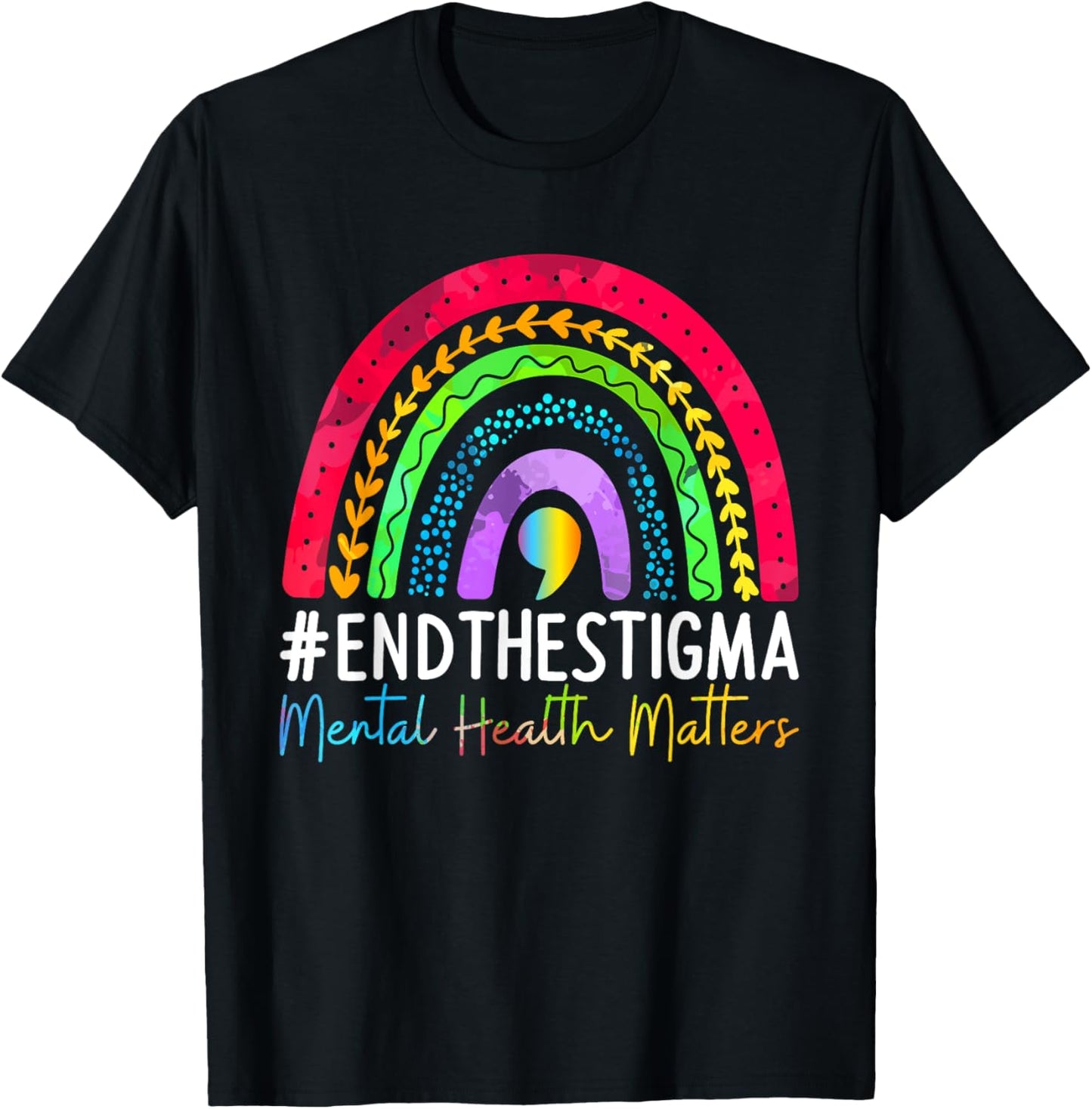 Mental-Health Matters End The Stigma Rainbow Boho T-Shirt - T-Shirt | Black