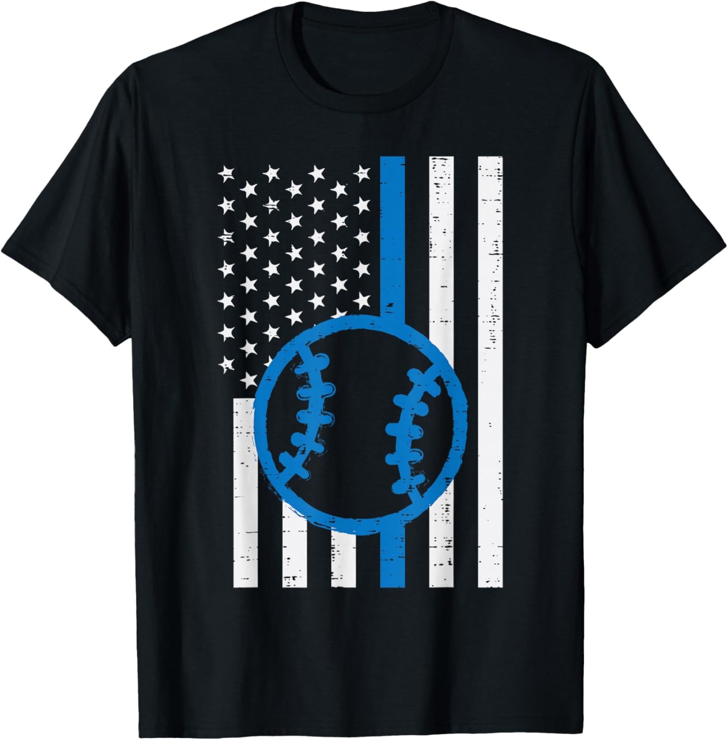 US Flag Thin Blue Line Baseball Vintage Patriotic Police Cop T-Shirt - T-Shirt | Black
