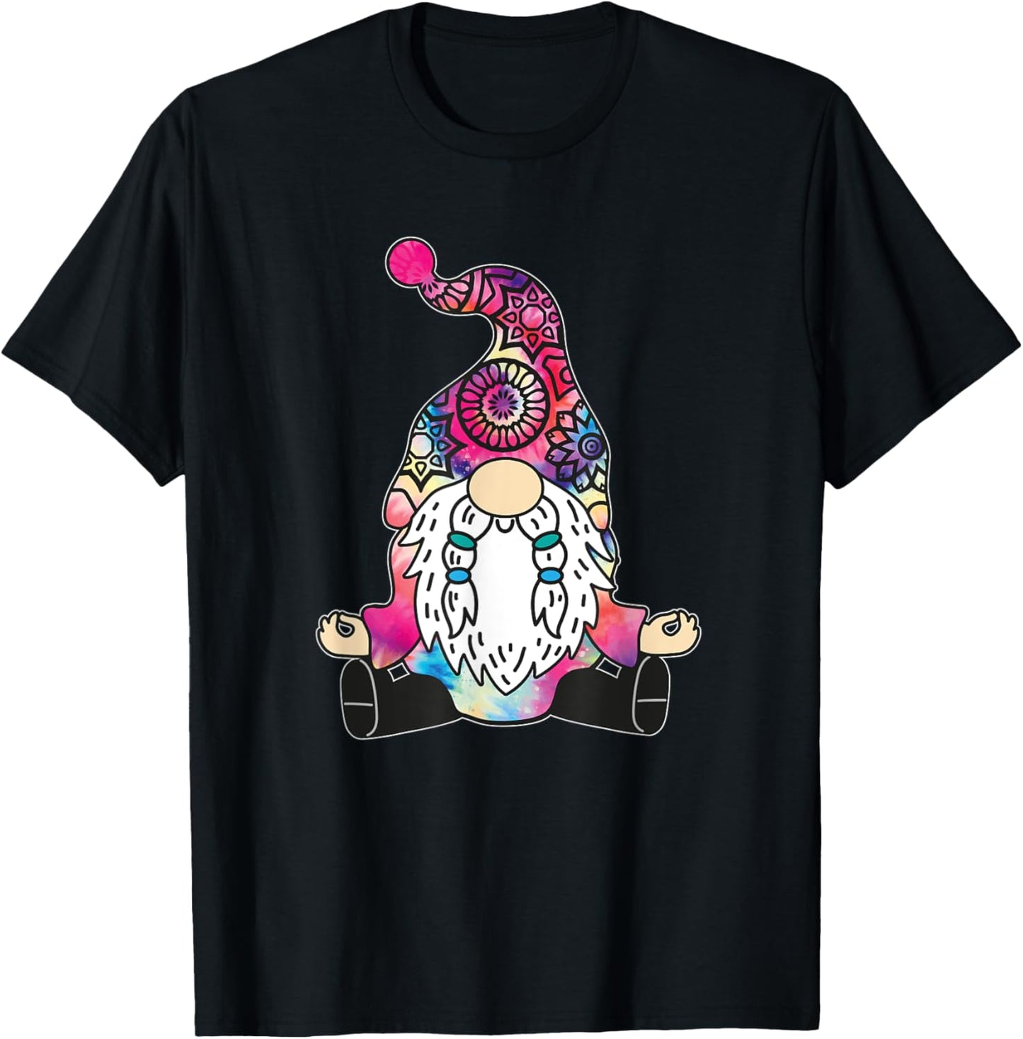 Cute Yoga Gnome Pilates Meditation Tie Dye Mandala Buddhist T-Shirt - T-Shirt | Black