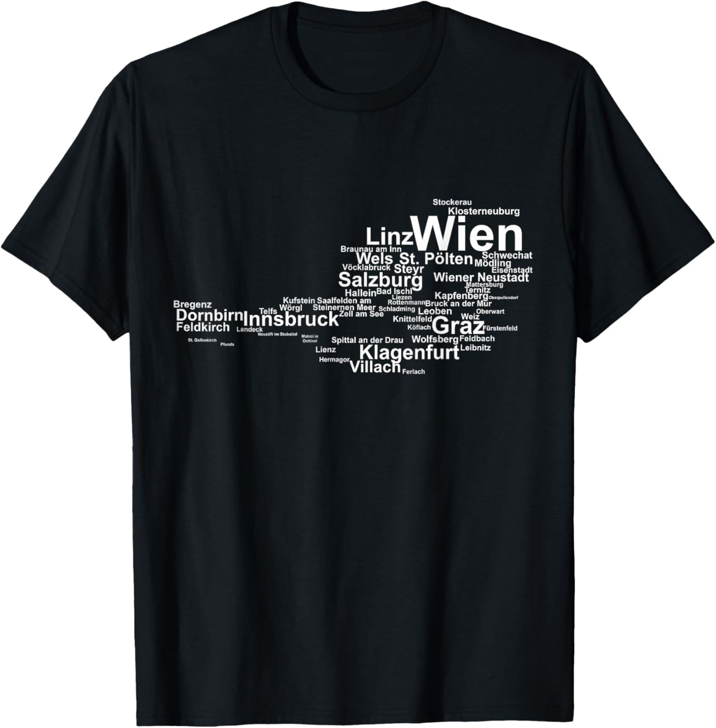 Austria Map Outline Silhouette Cities Holiday Travel Vienna T-Shirt - T-Shirt | Black